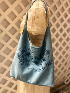 Hand-Burned Daylily Faux Suede Shoulder Bag with Matching Zipper Clutch