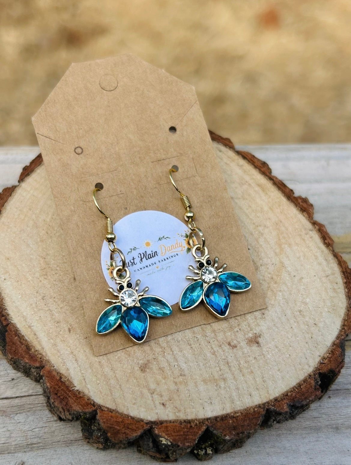 Blue Crystal Bee Dangle Earrings