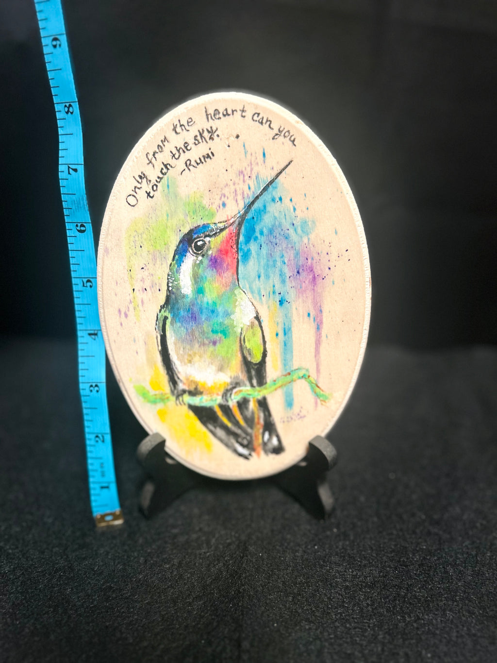 Hand-Painted Hummingbird Wood Wall Art with Rumi Quote