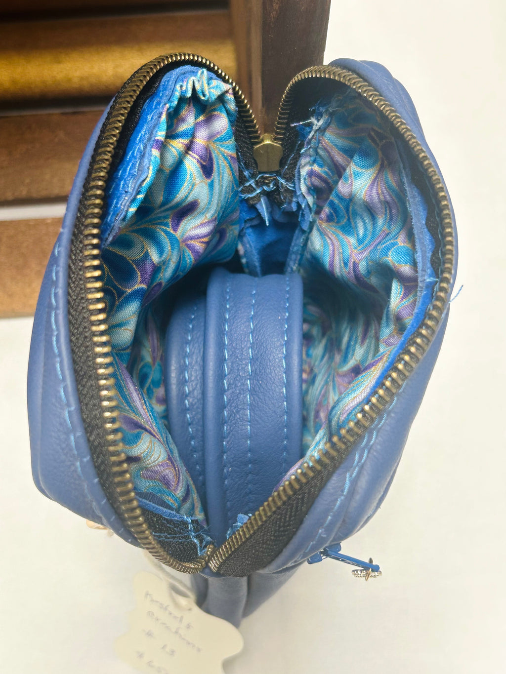 Handcrafted Blue Leather Crossbody Bag Artisan Mini Crossbody Purse
