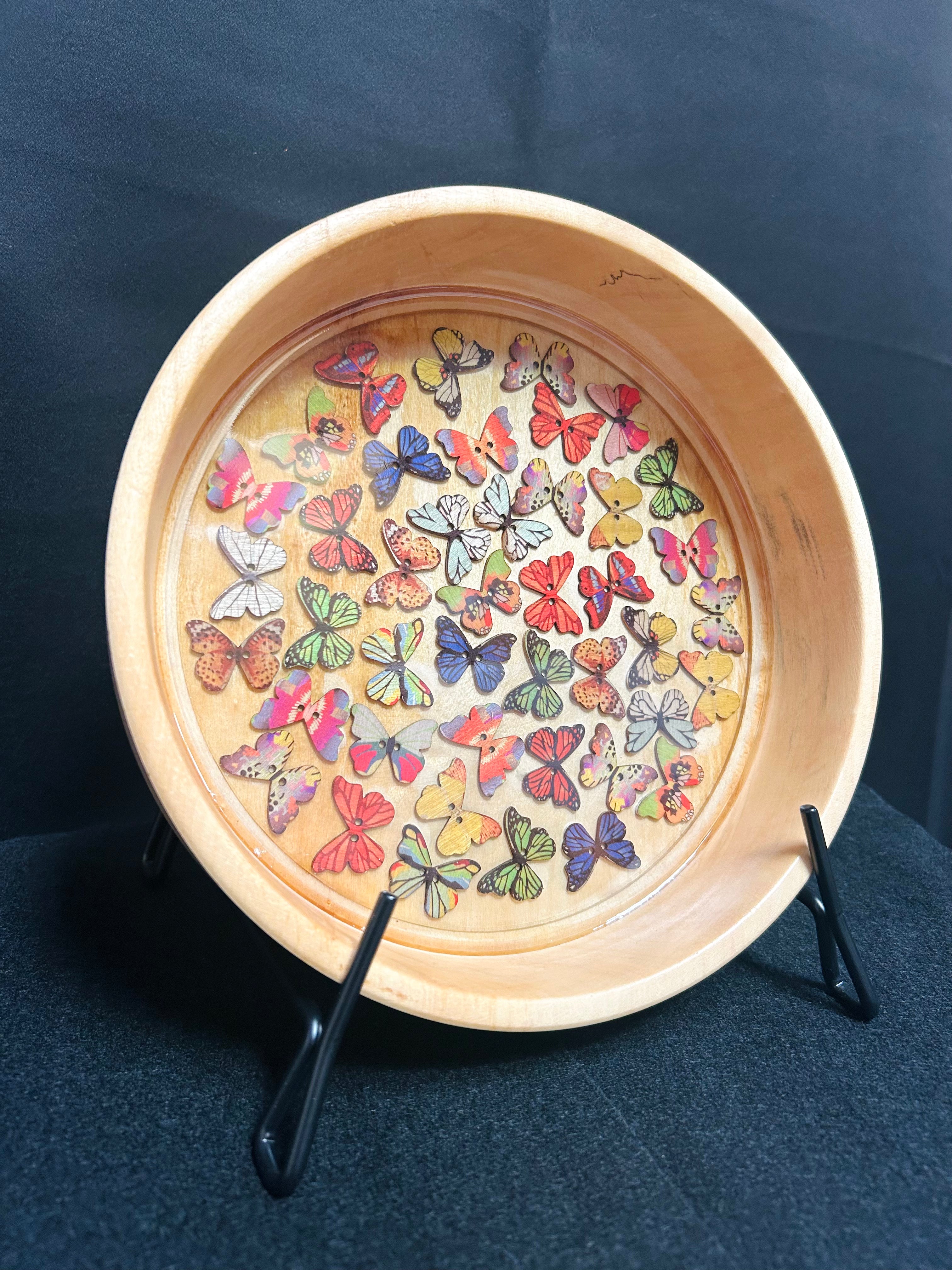 Handcrafted Butterfly Decorative Wooden Bowl Colorful Artisan Home Décor