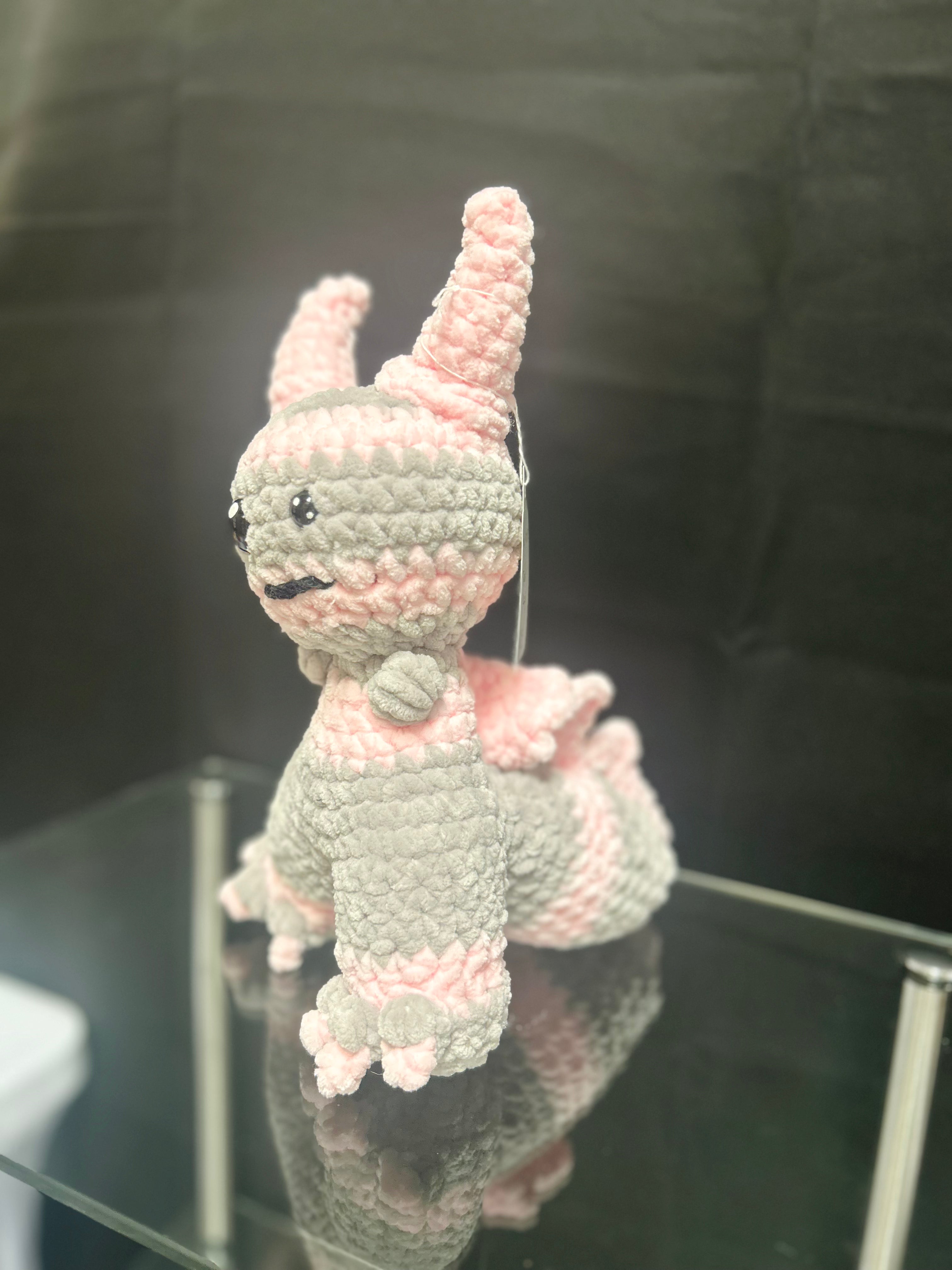 Handmade Crochet Mini Monster Plush Pink and Gray Stuffed Plush Toy