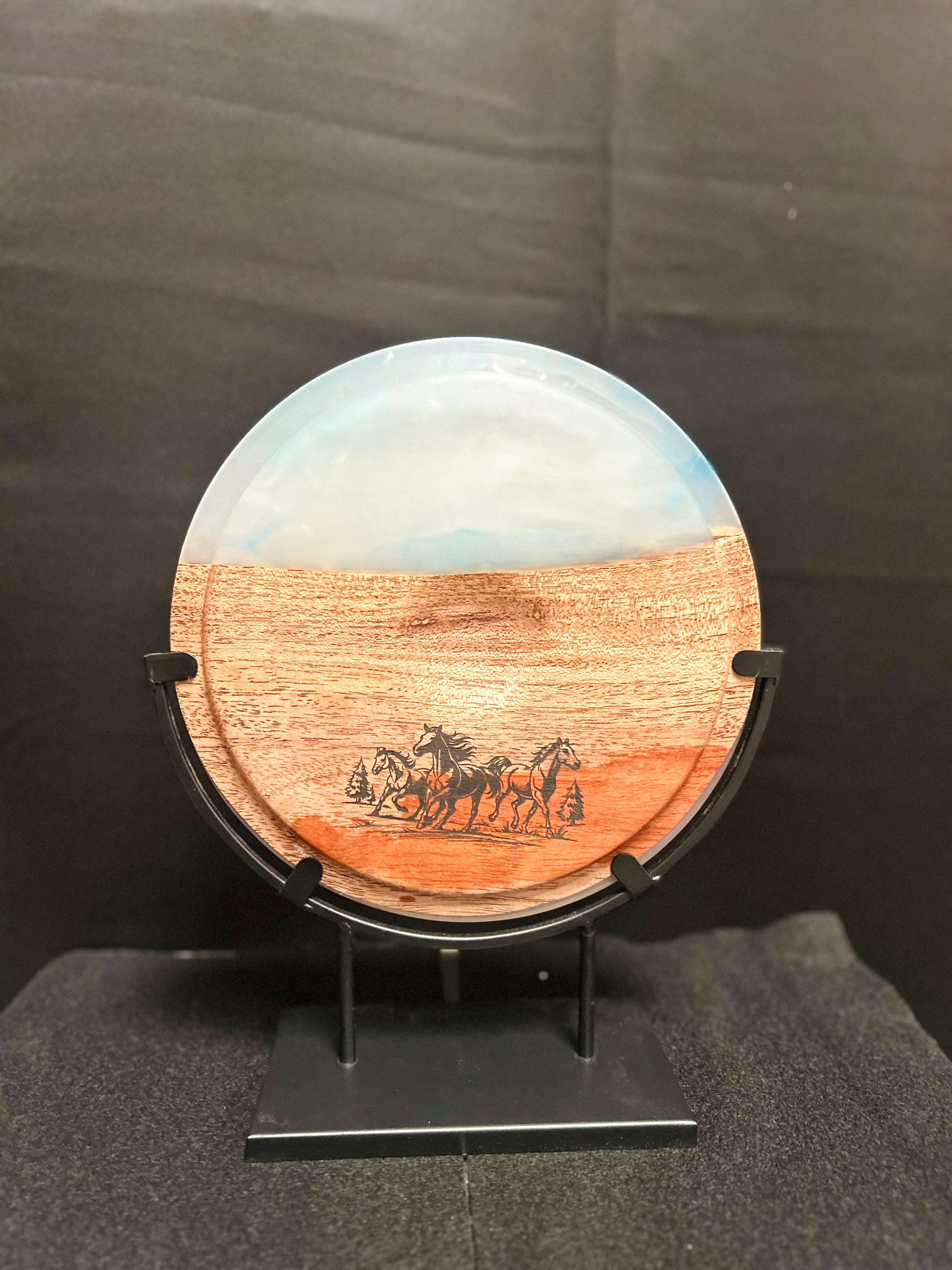 Western Horse Resin & Wood Decorative Mantel Display with Stand