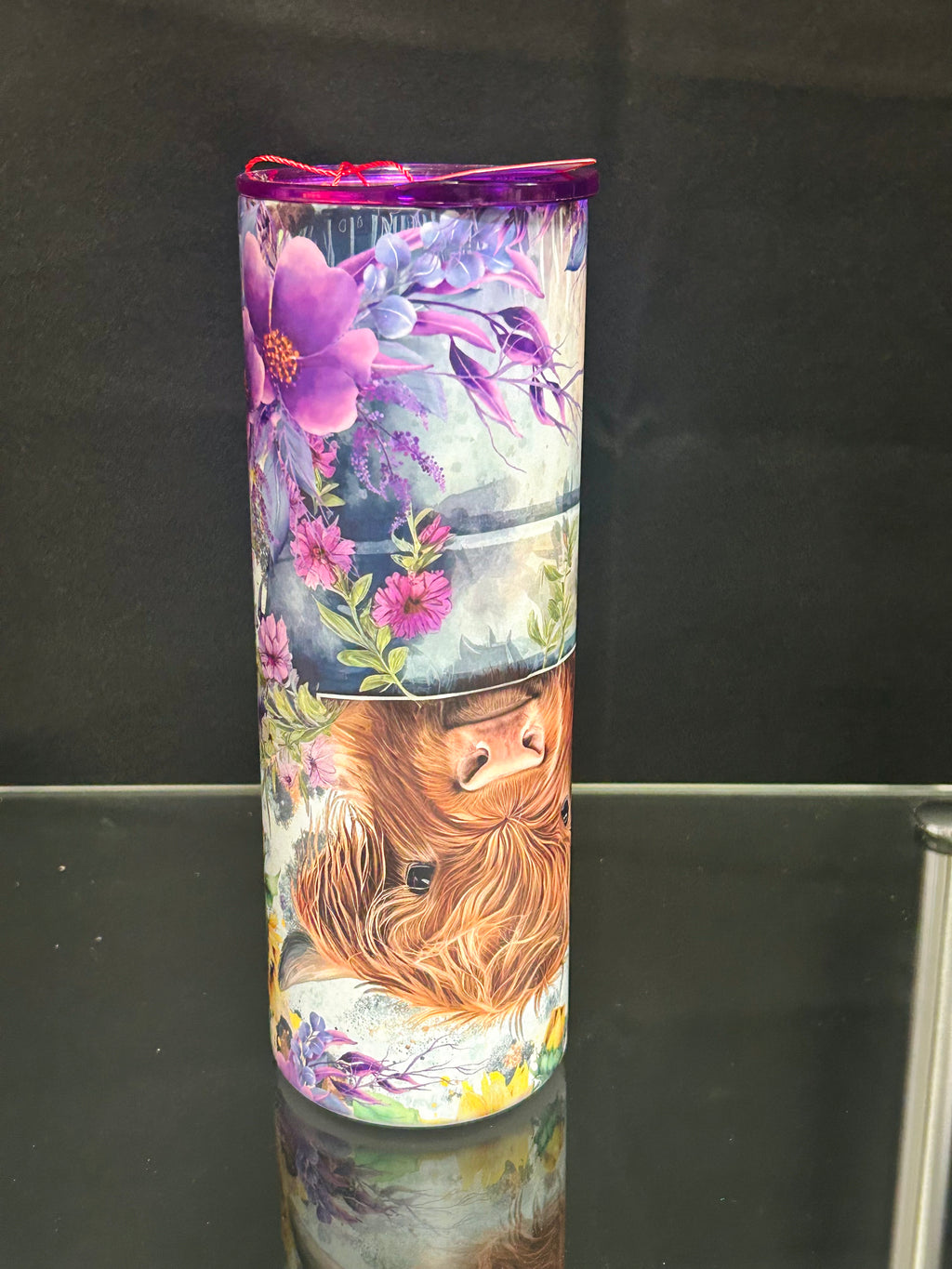 Purple Highland Cow Stainless Steel Travel Tumbler with Lid