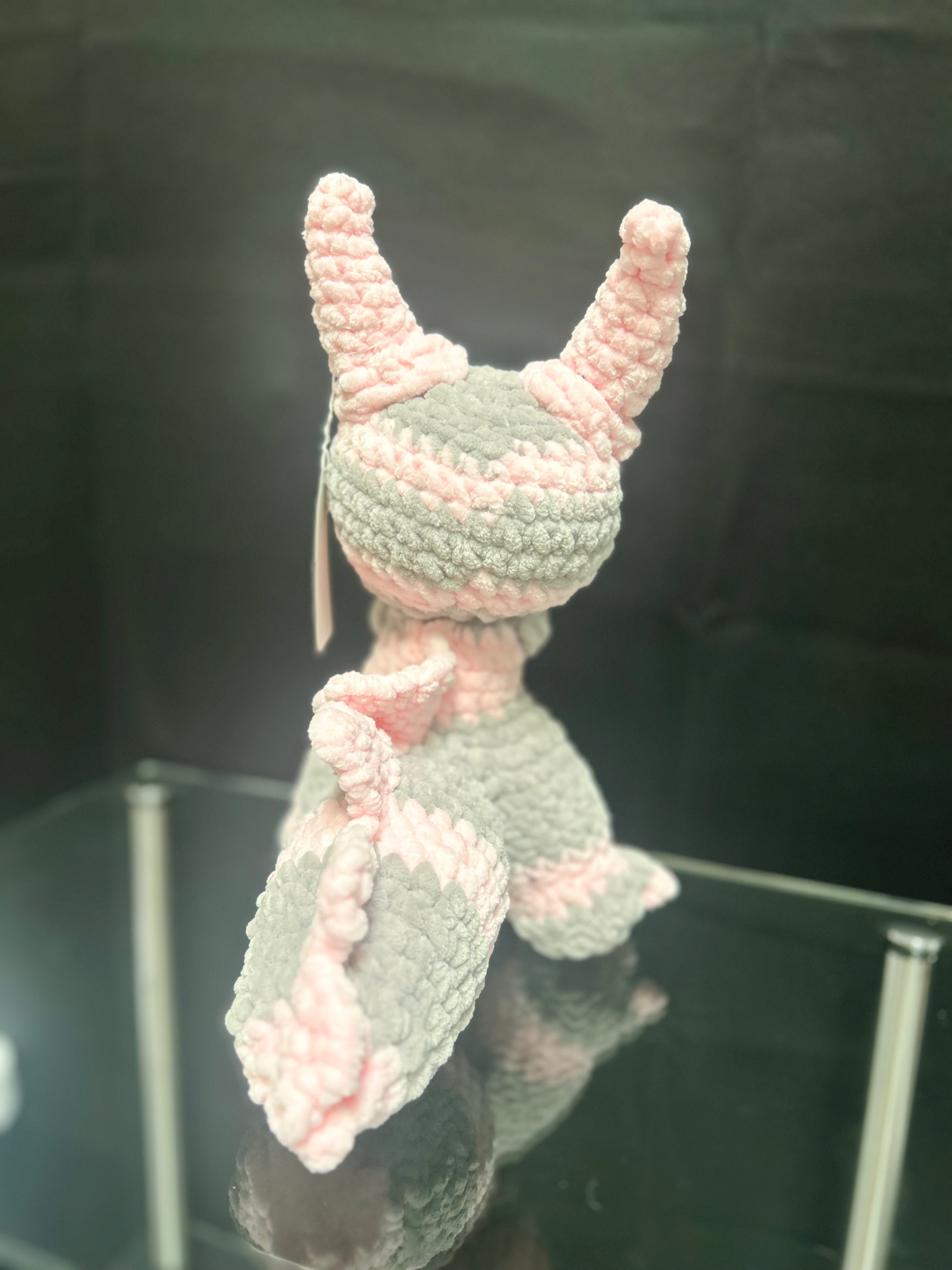 Handmade Crochet Mini Monster Plush Pink and Gray Stuffed Plush Toy