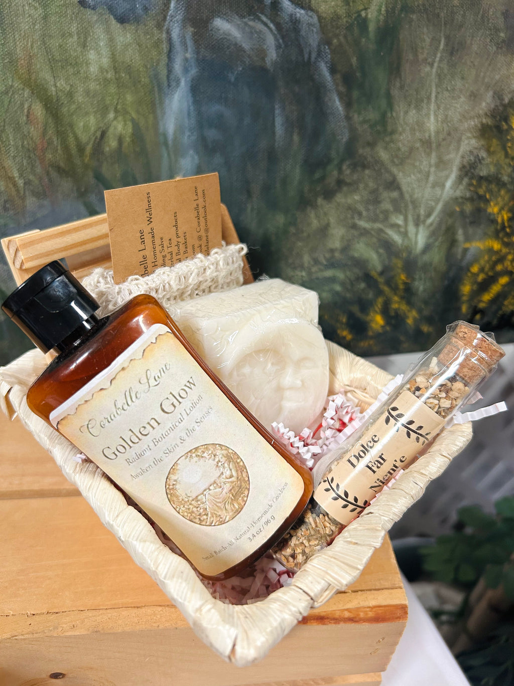 Spa Gift Basket with Handmade Lotion, Artisan Soap & Tea Gift Set