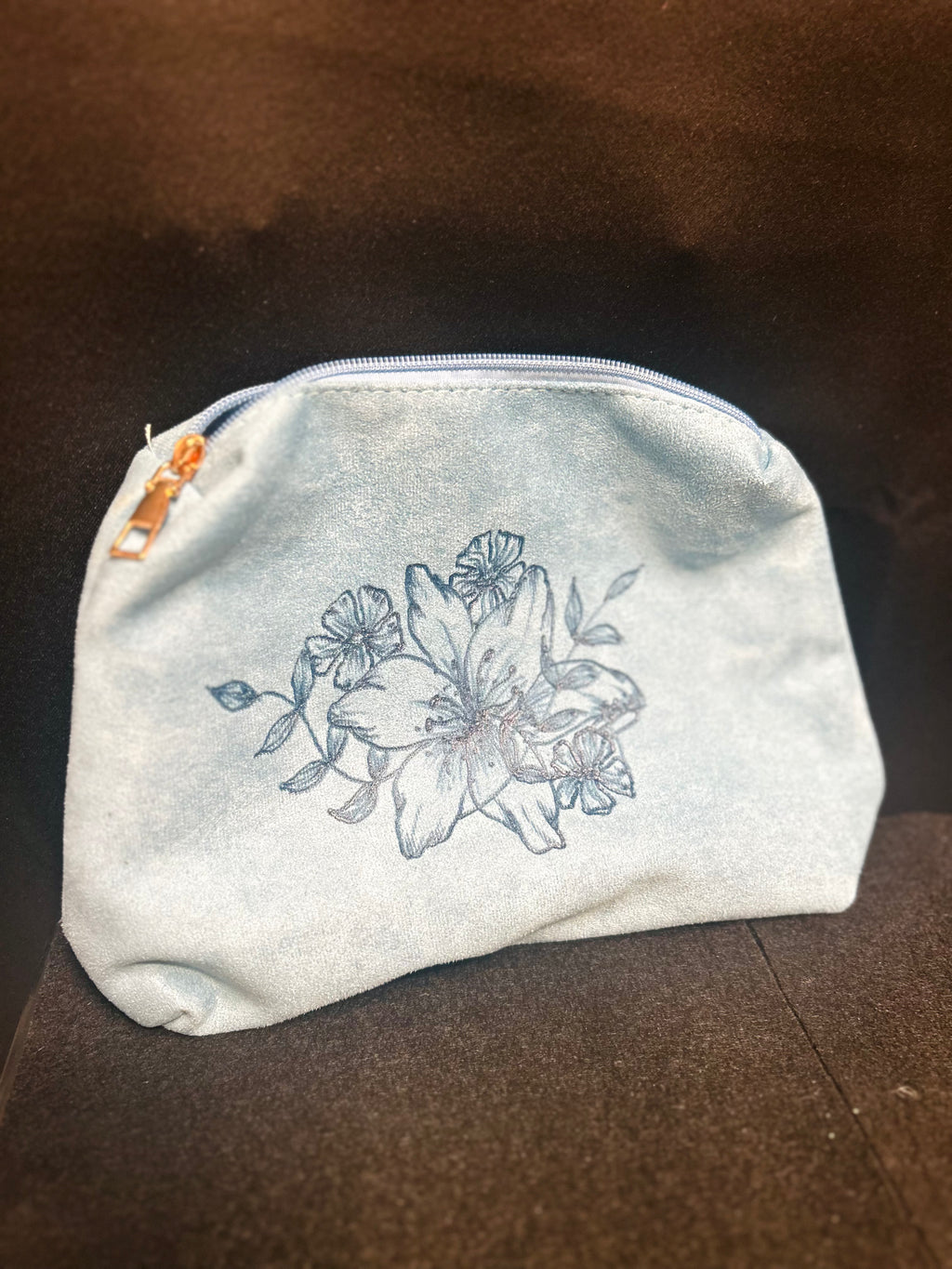 Hand-Burned Daylily Faux Suede Shoulder Bag with Matching Zipper Clutch
