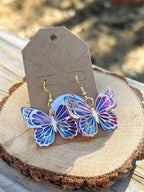 Colorful Layered Butterfly Dangle Earrings Blue, Purple & Pink