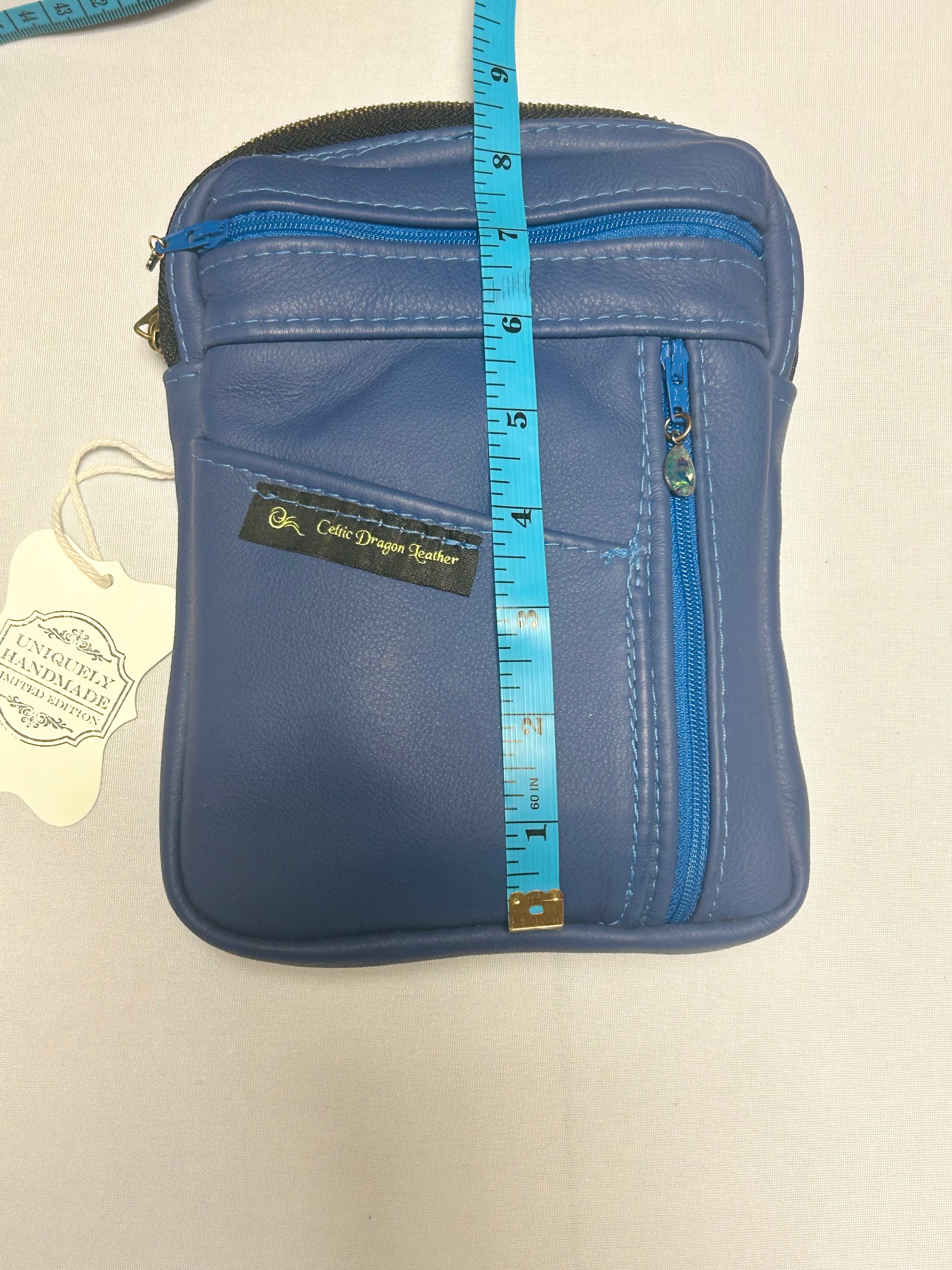 Handcrafted Blue Leather Crossbody Bag Artisan Mini Crossbody Purse