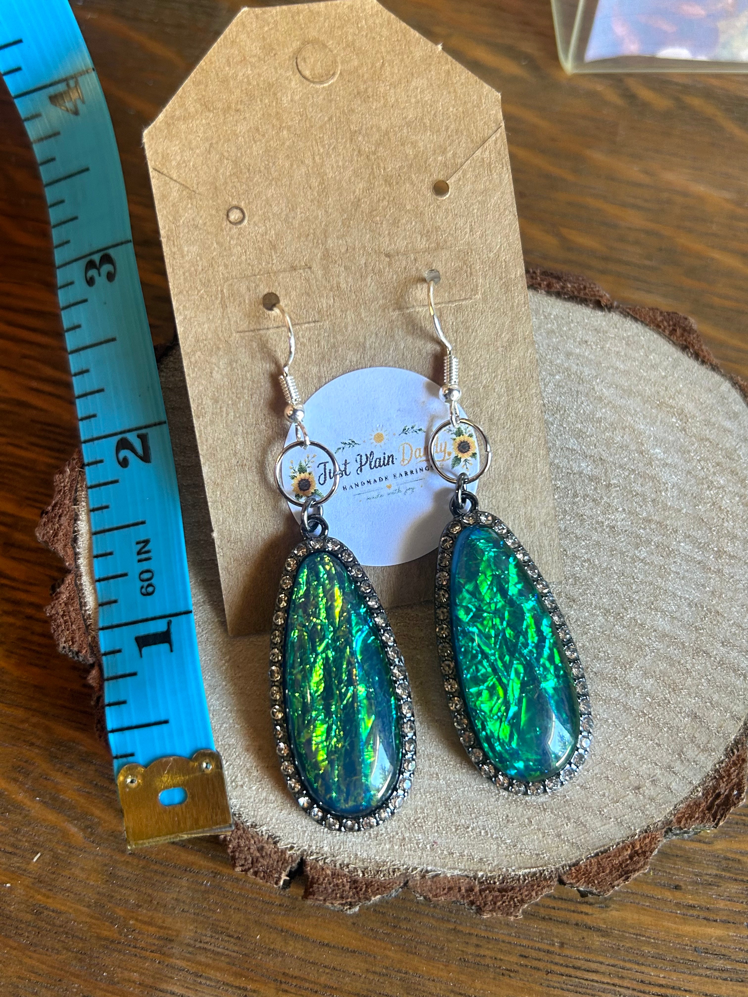 Iridescent Emerald Green Teardrop Dangle Earrings