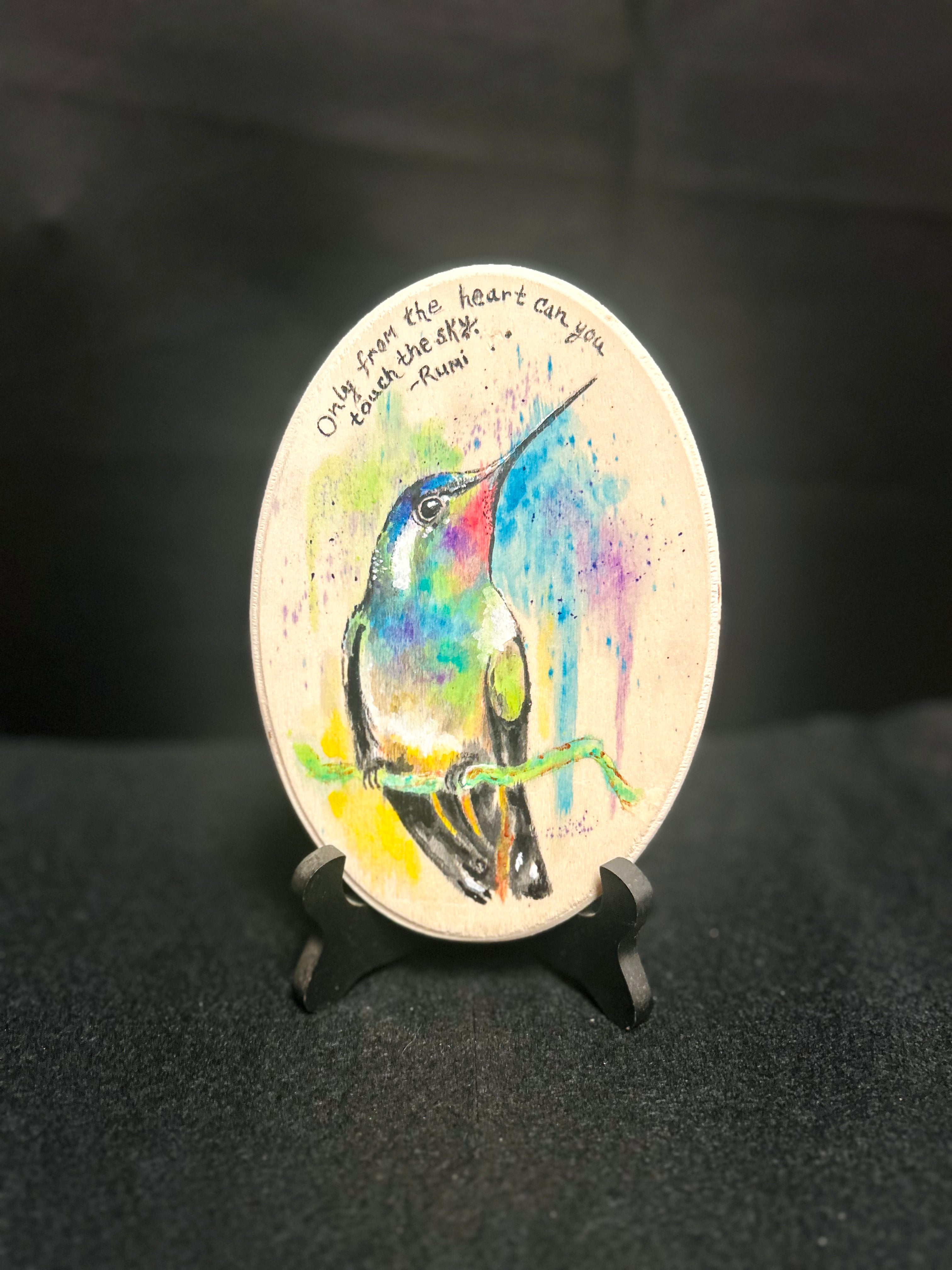Hand-Painted Hummingbird Wood Wall Art with Rumi Quote