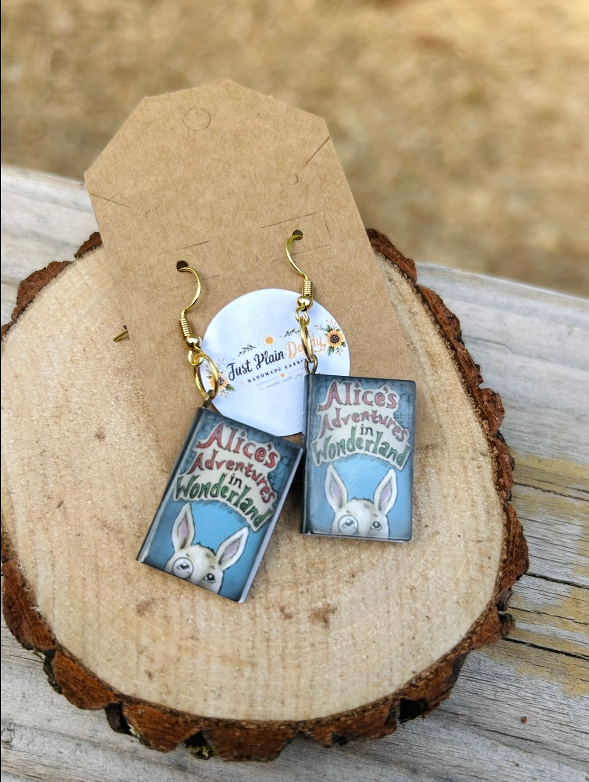 Alice in Wonderland Miniature Book Dangle Earrings