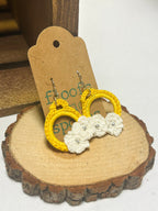 Handmade Crochet Daisy Hoop Earrings Yellow & White Floral Dangle Earrings