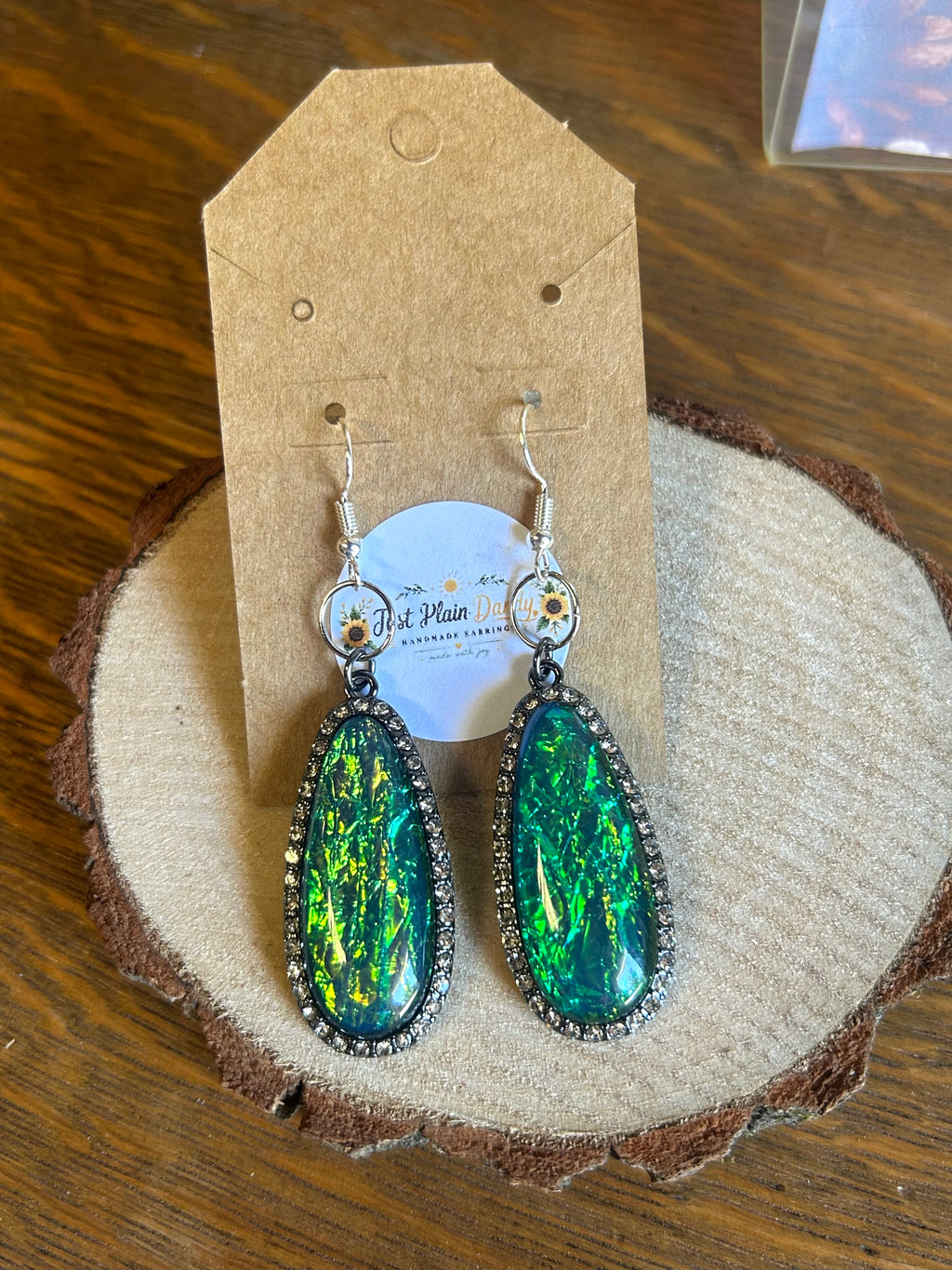 Iridescent Emerald Green Teardrop Dangle Earrings