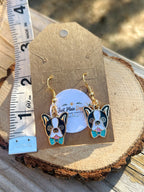 Black & White Dog Bow Tie Dangle Earrings