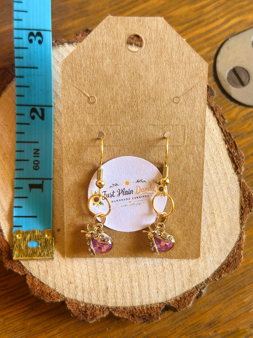 Pink Rhinestone Ladybug Dangle Earrings Whimsical Sparkle Earrings