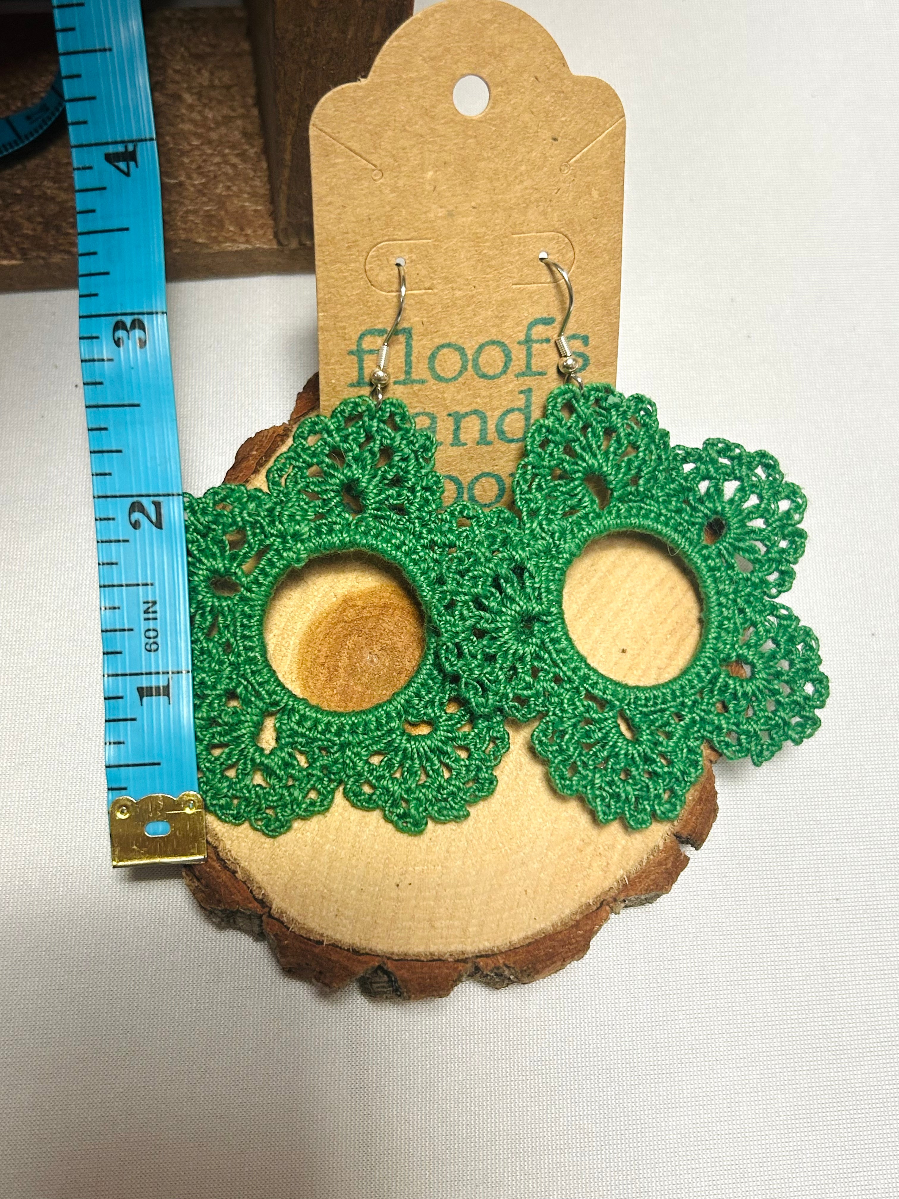 Emerald Green Crochet Floral Hoop Earrings Handmade Boho Lace Earrings