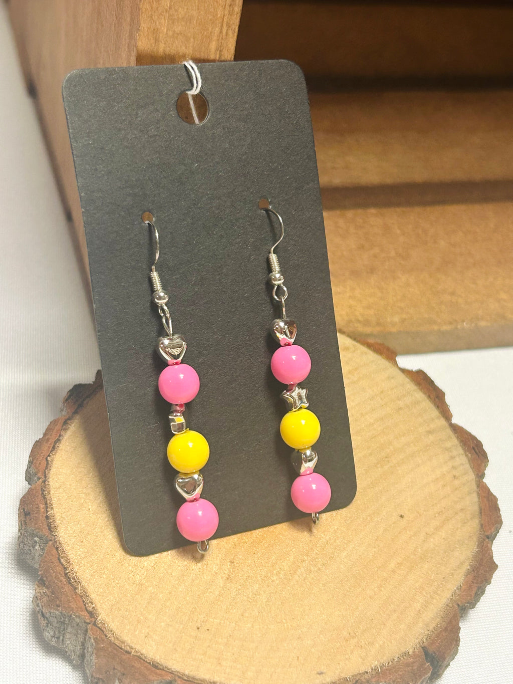 Pink & Yellow Beaded Dangle Earrings