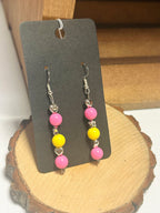 Pink & Yellow Beaded Dangle Earrings