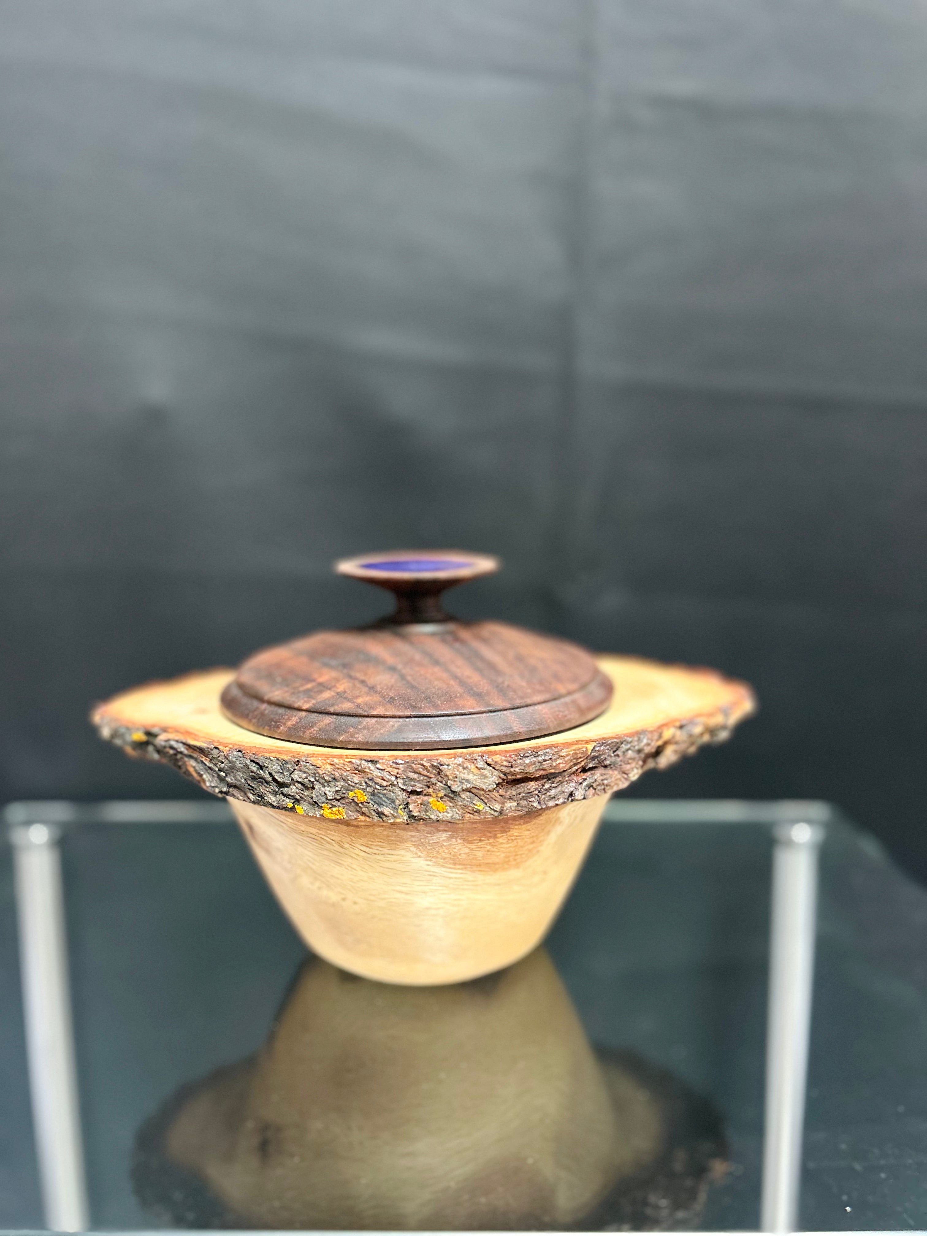Live Edge Oak Burl Bowl with Walnut Lid