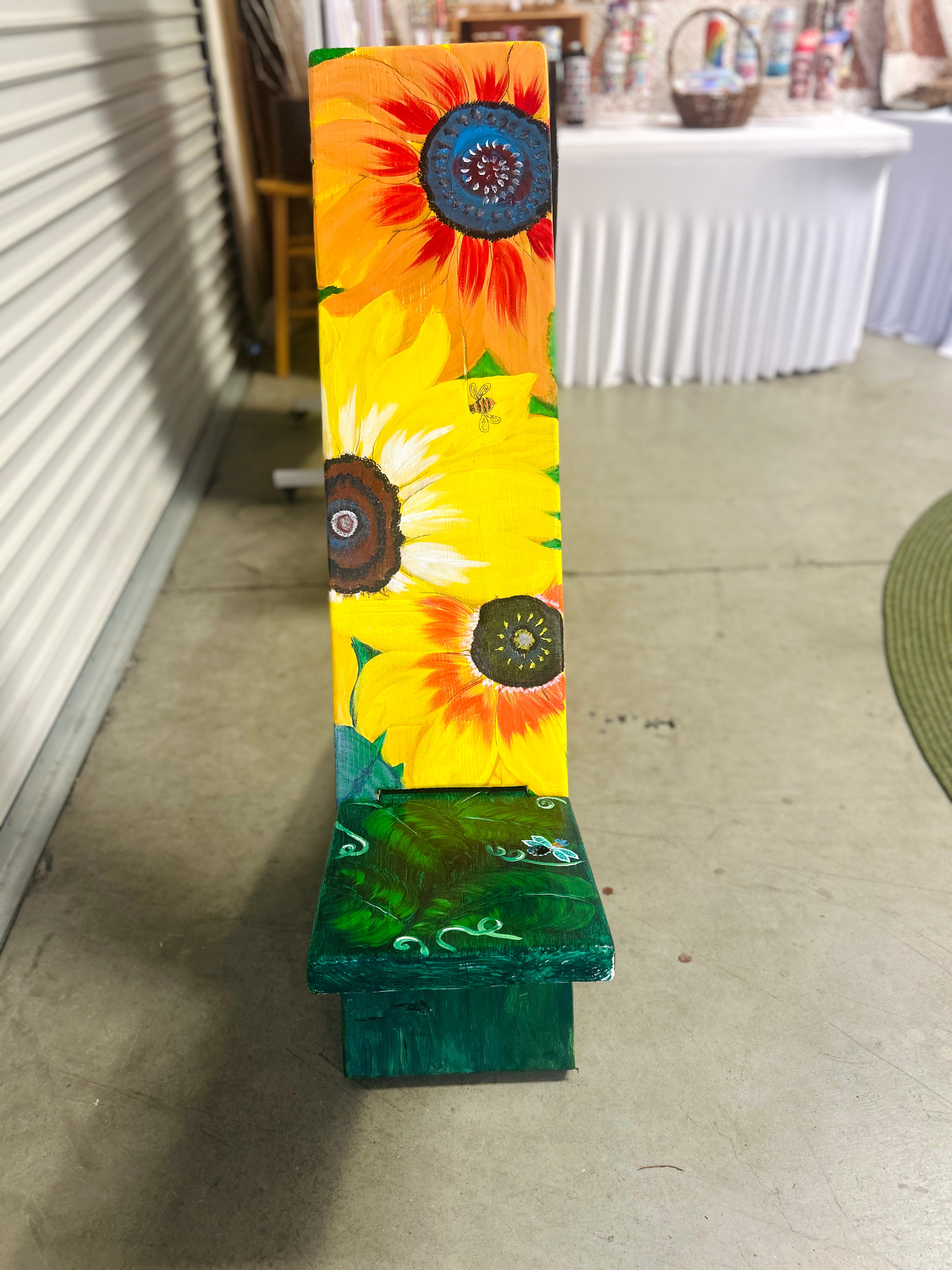 Hand Painted Sunflower Viking Chair Handcrafted Wooden Accent Chair
