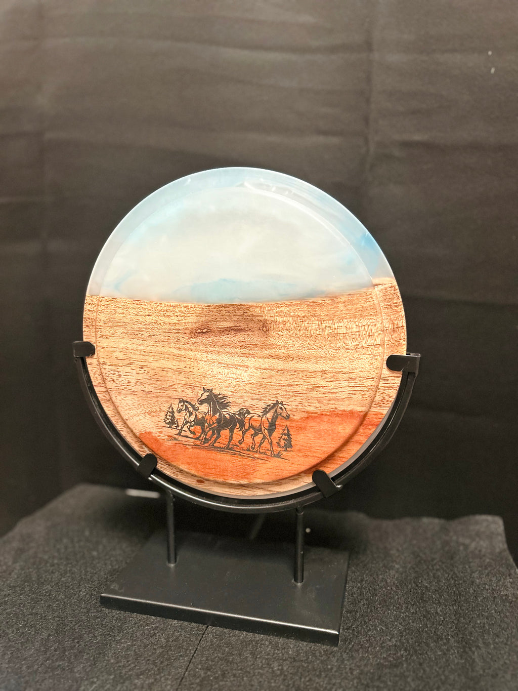 Western Horse Resin & Wood Decorative Mantel Display with Stand