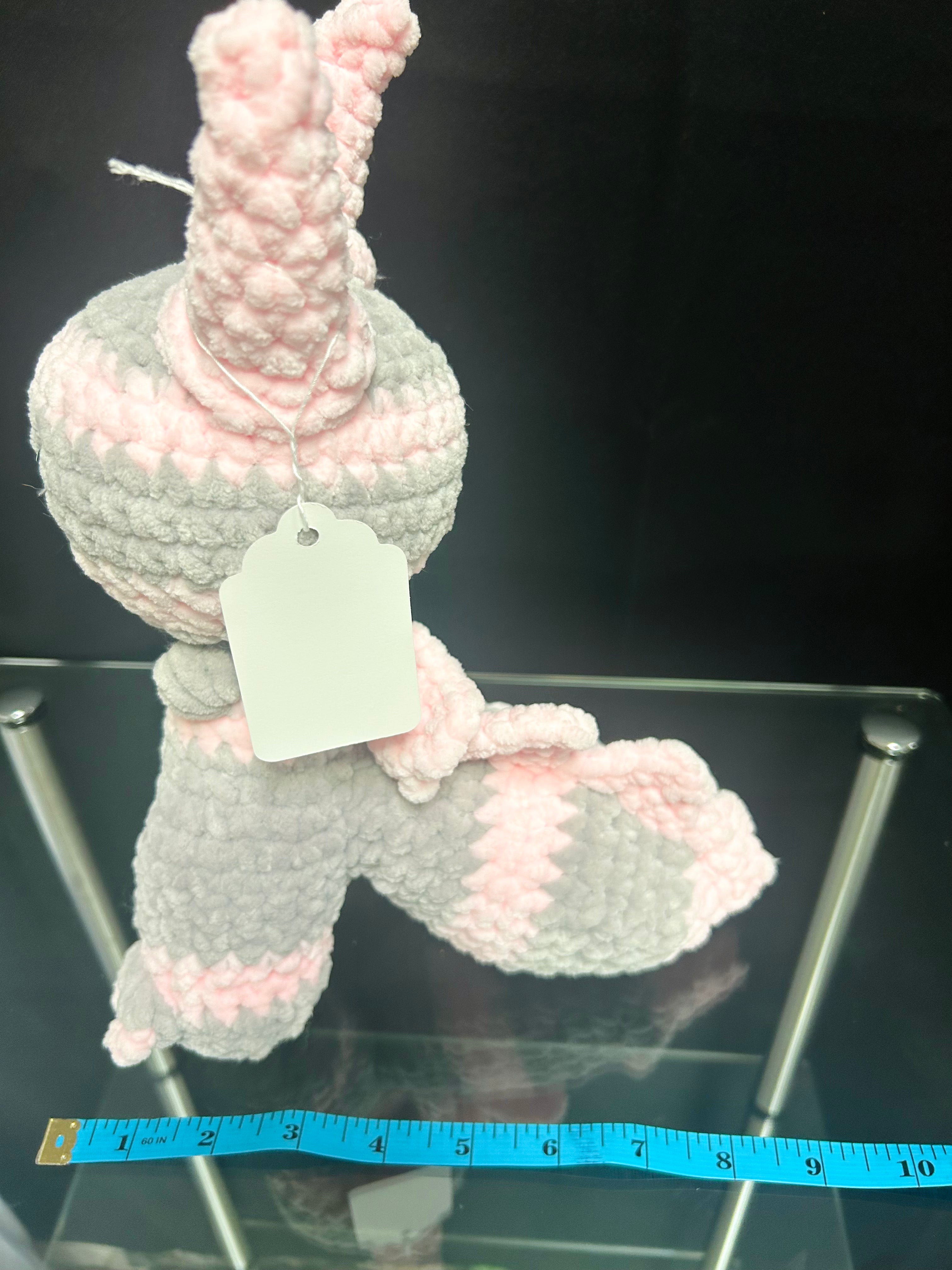 Handmade Crochet Mini Monster Plush Pink and Gray Stuffed Plush Toy