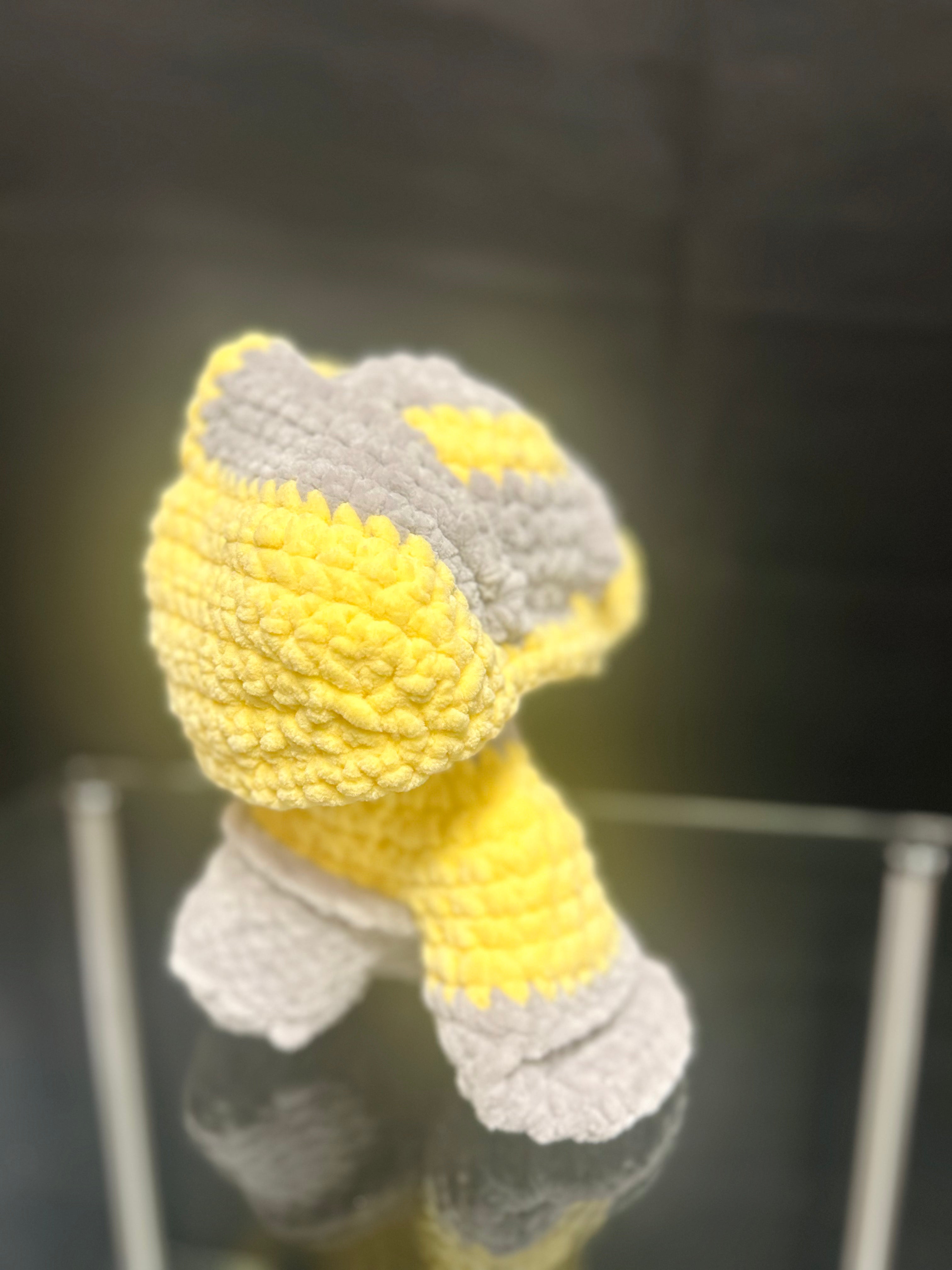 Handmade Crochet Mini Monster Plush Yellow & Gray Stuffed Plush Toy