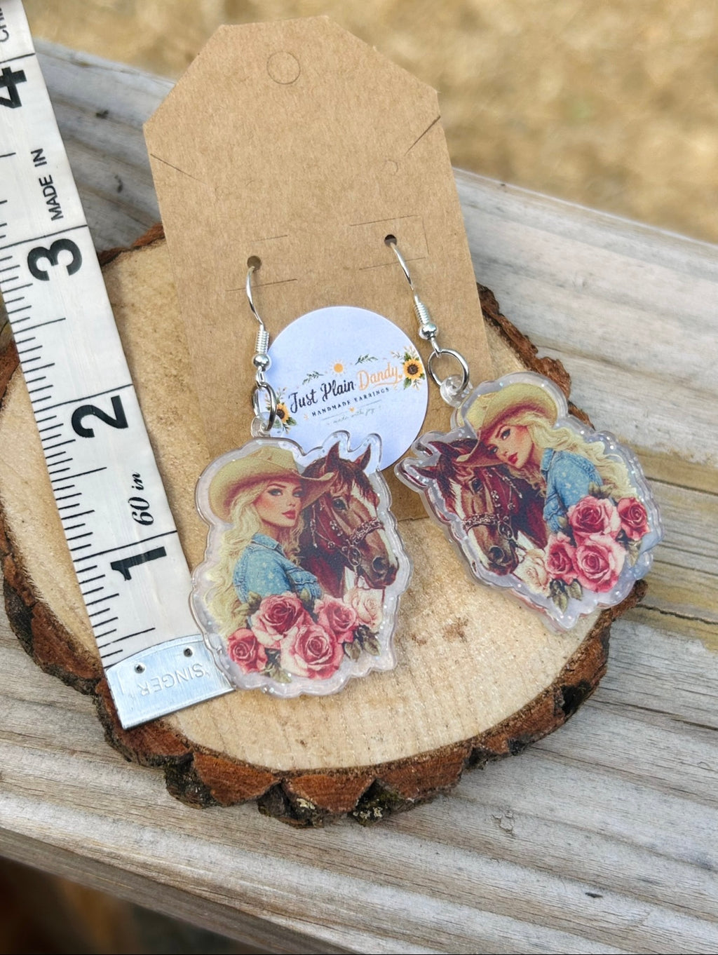 Cowgirl & Horse Acrylic Dangle Earrings