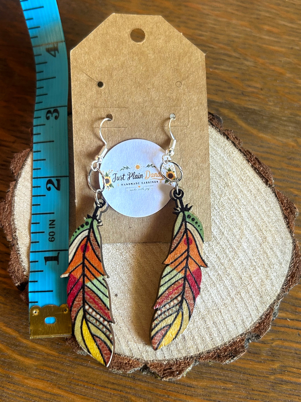 Colorful Boho Feather Dangle Earrings Fall Autumn Statement Jewelry