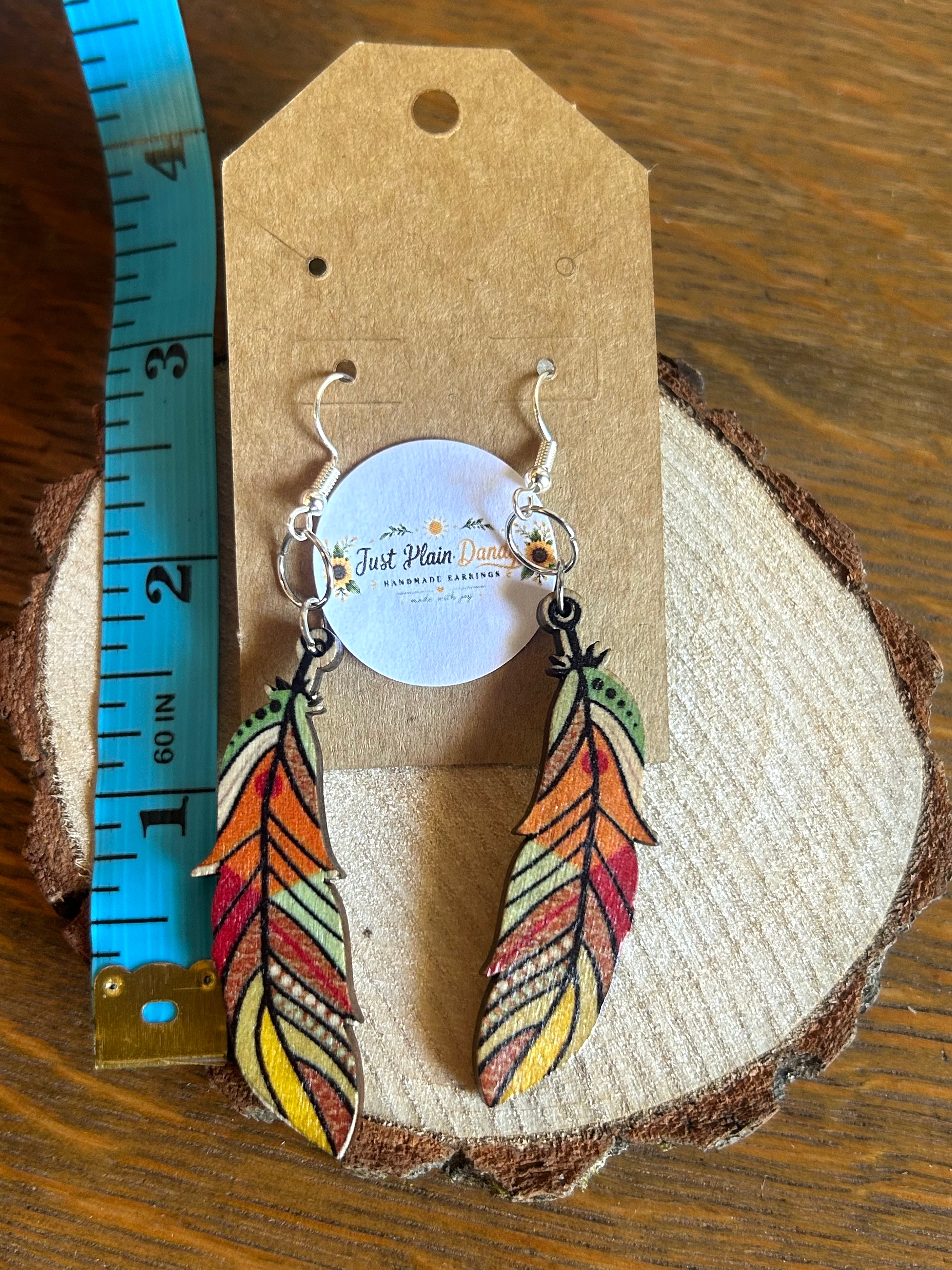 Colorful Boho Feather Dangle Earrings Fall Autumn Statement Jewelry