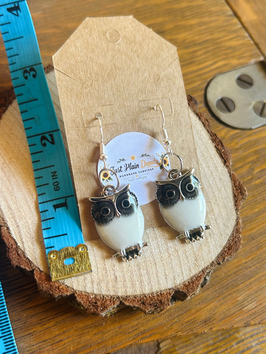 Black & White Owl Dangle Earrings – Silver Tone Woodland Jewelry
