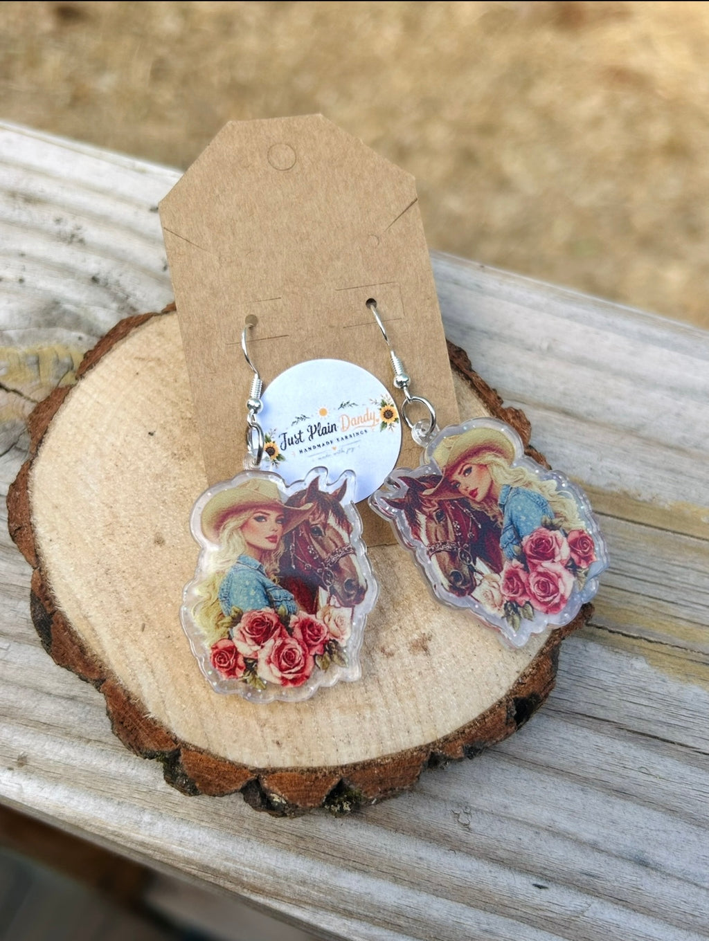 Cowgirl & Horse Acrylic Dangle Earrings