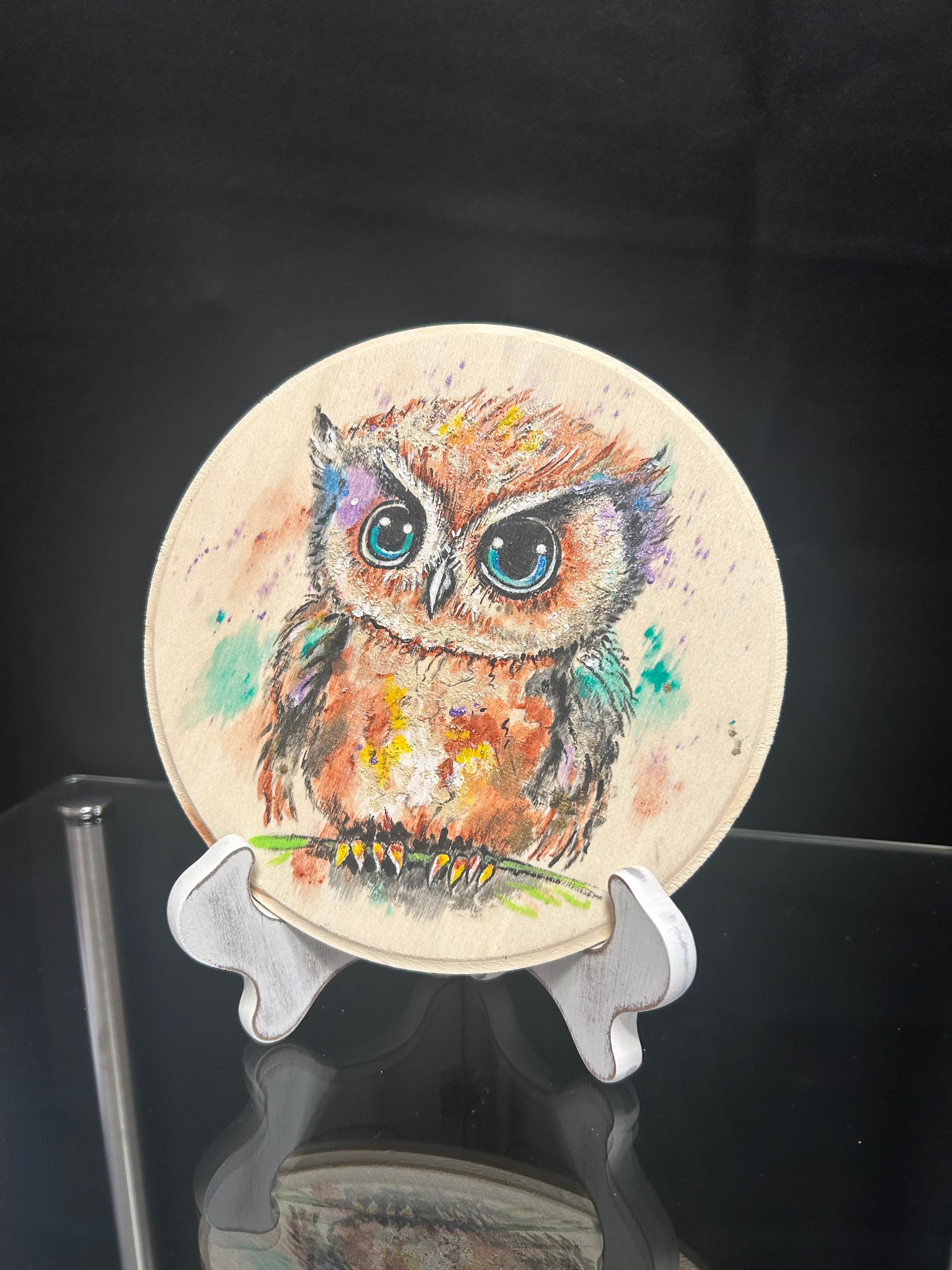 Hand-Painted Owl Wood Wall Art Whimsical Woodland Decor
