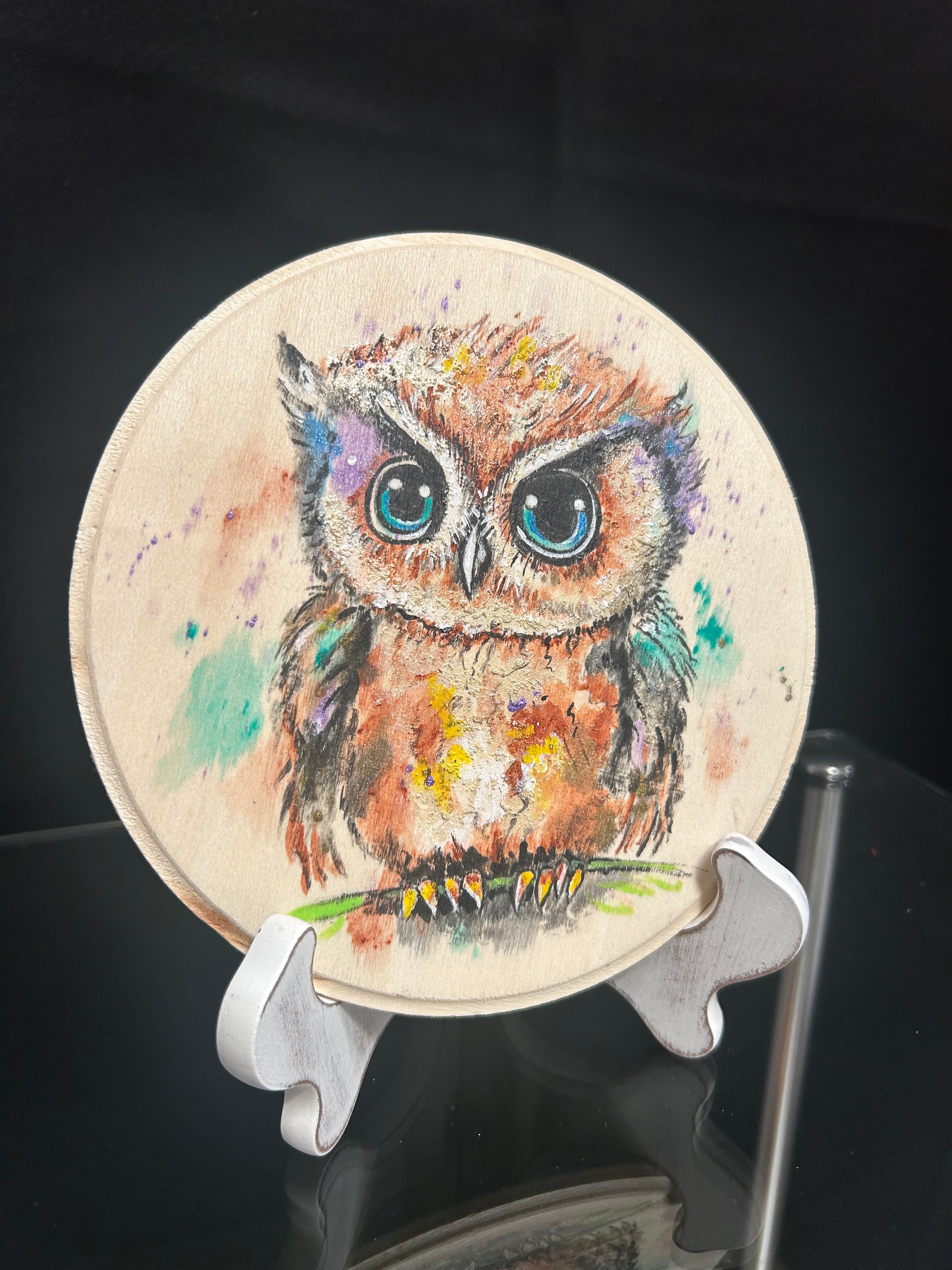 Hand-Painted Owl Wood Wall Art Whimsical Woodland Decor