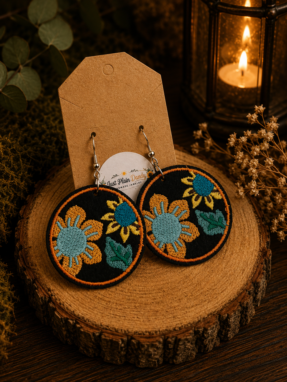 Sunflower Embroidered Dangle Earrings
