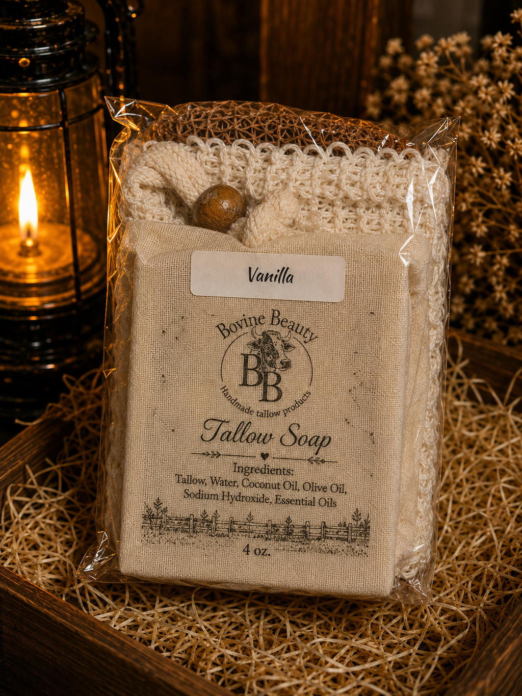 Vanilla Tallow Soap Gift Set with Exfoliating Soap Saver Bag