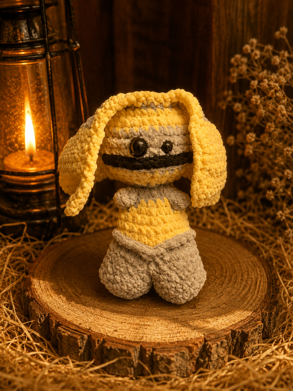 Handmade Crochet Mini Monster Plush Yellow & Gray Stuffed Plush Toy
