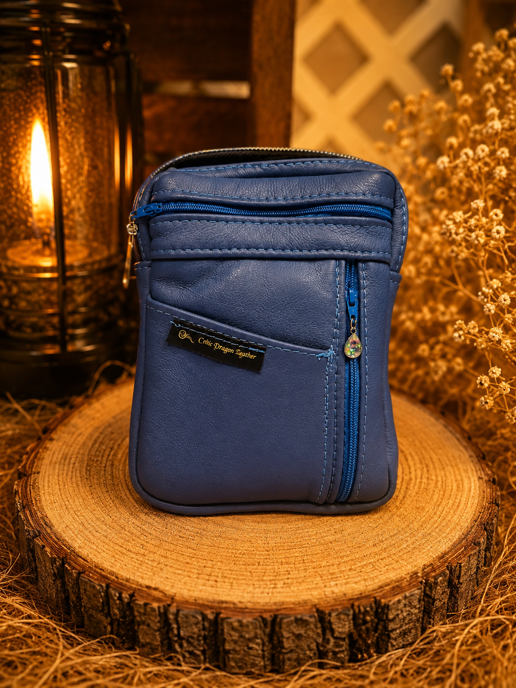 Handcrafted Blue Leather Crossbody Bag Artisan Mini Crossbody Purse