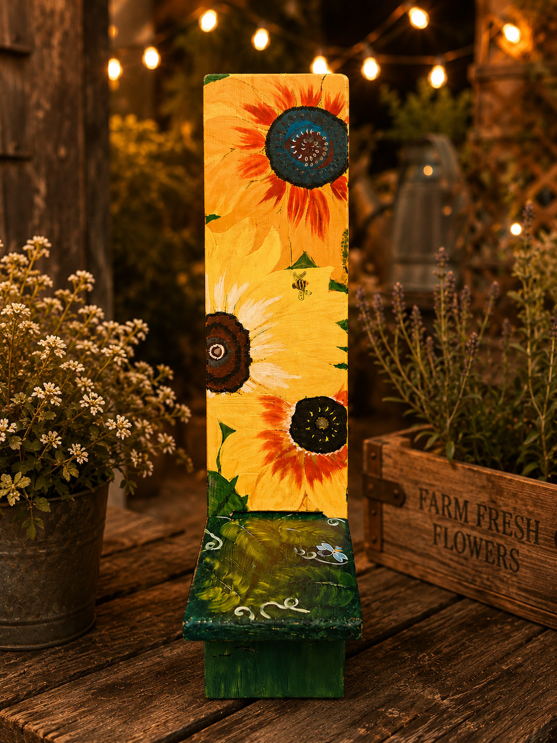 Hand Painted Sunflower Viking Chair Handcrafted Wooden Accent Chair