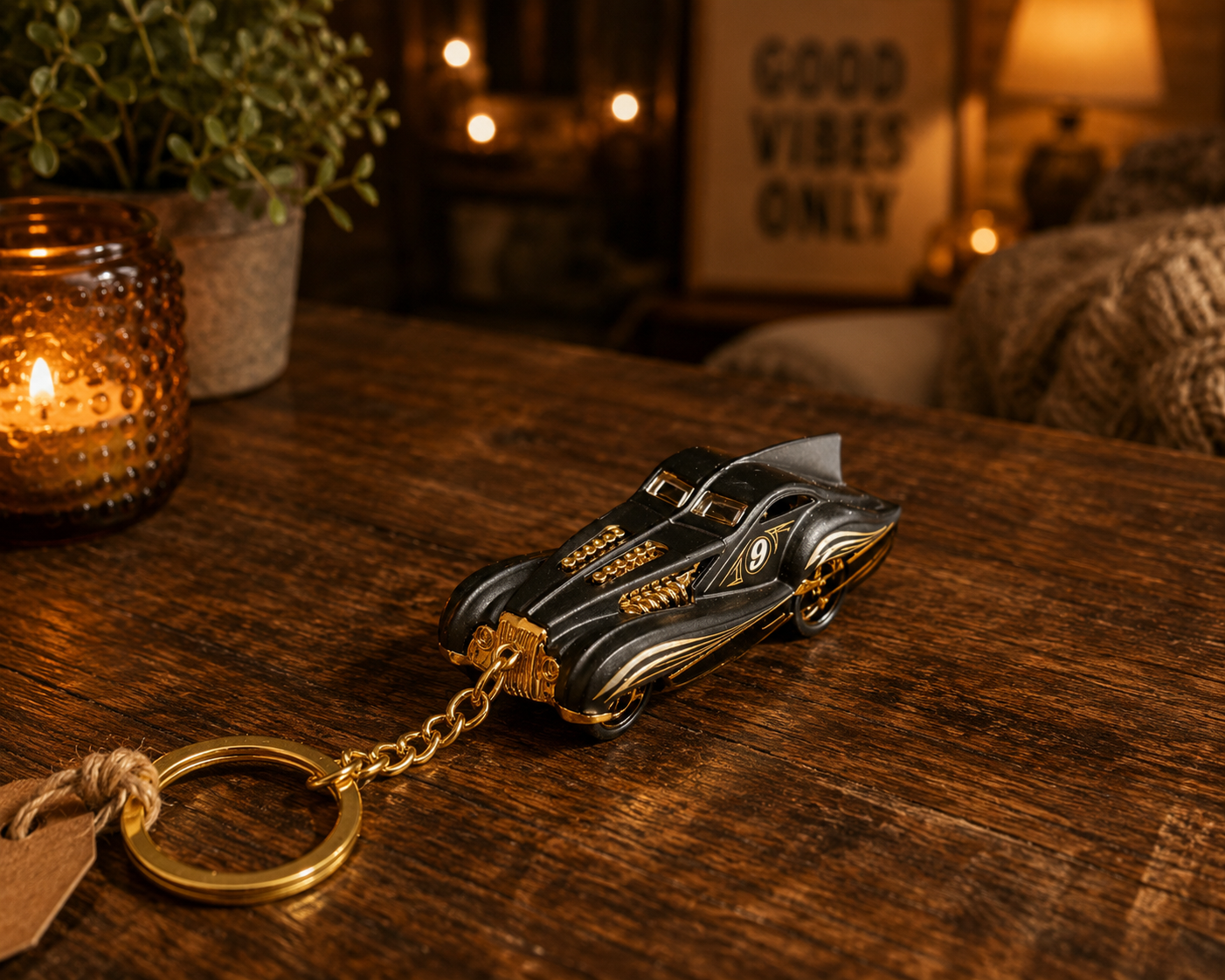 Black Hot Rod Car Keychain