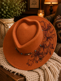 Hand-Burned Floral Western Hat with Turquoise Accent Band