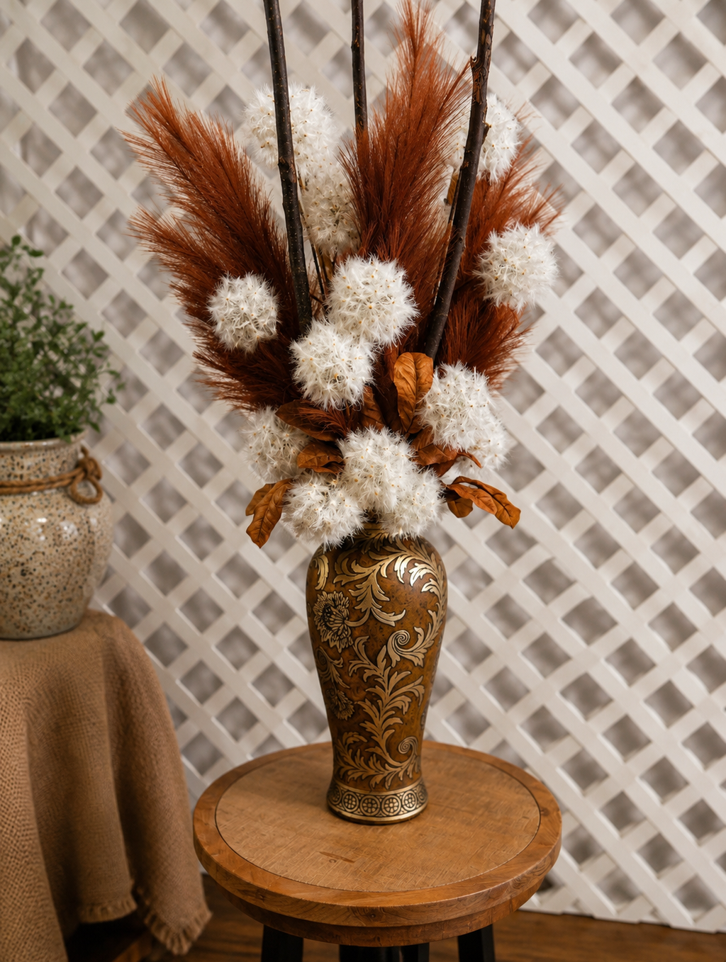 Rustic Woodland Fall Floral Arrangement in Decorative Vase