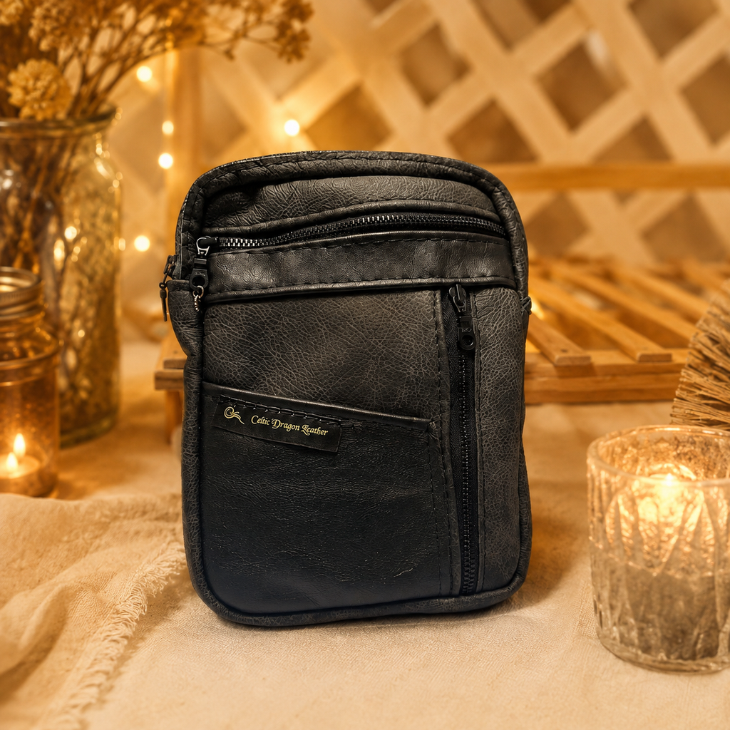 Handcrafted Black Leather Crossbody Bag Star Wars Lining Artisan Purse