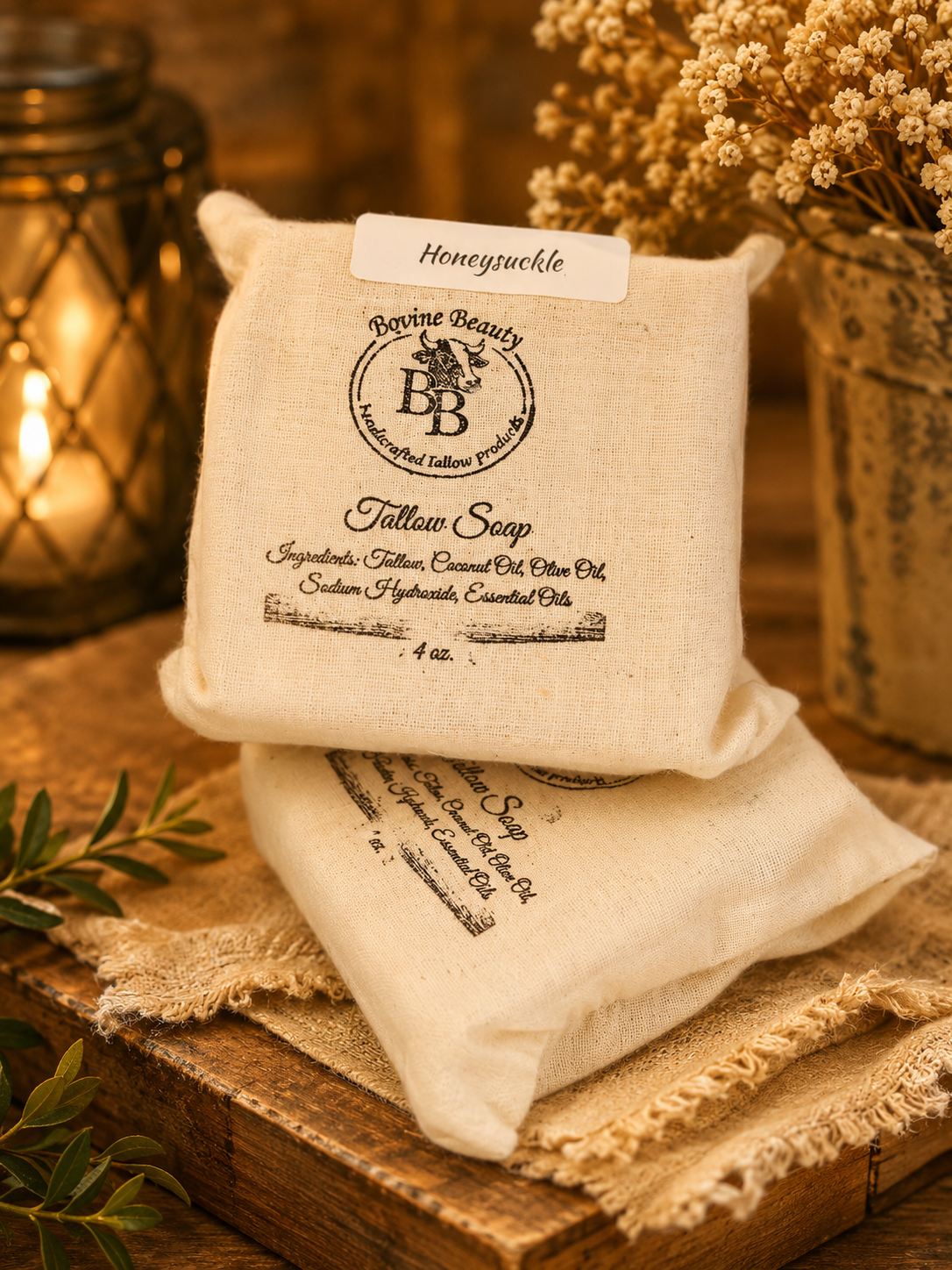 Honeysuckle Tallow Soap Handcrafted Natural Soap Bar 4 oz