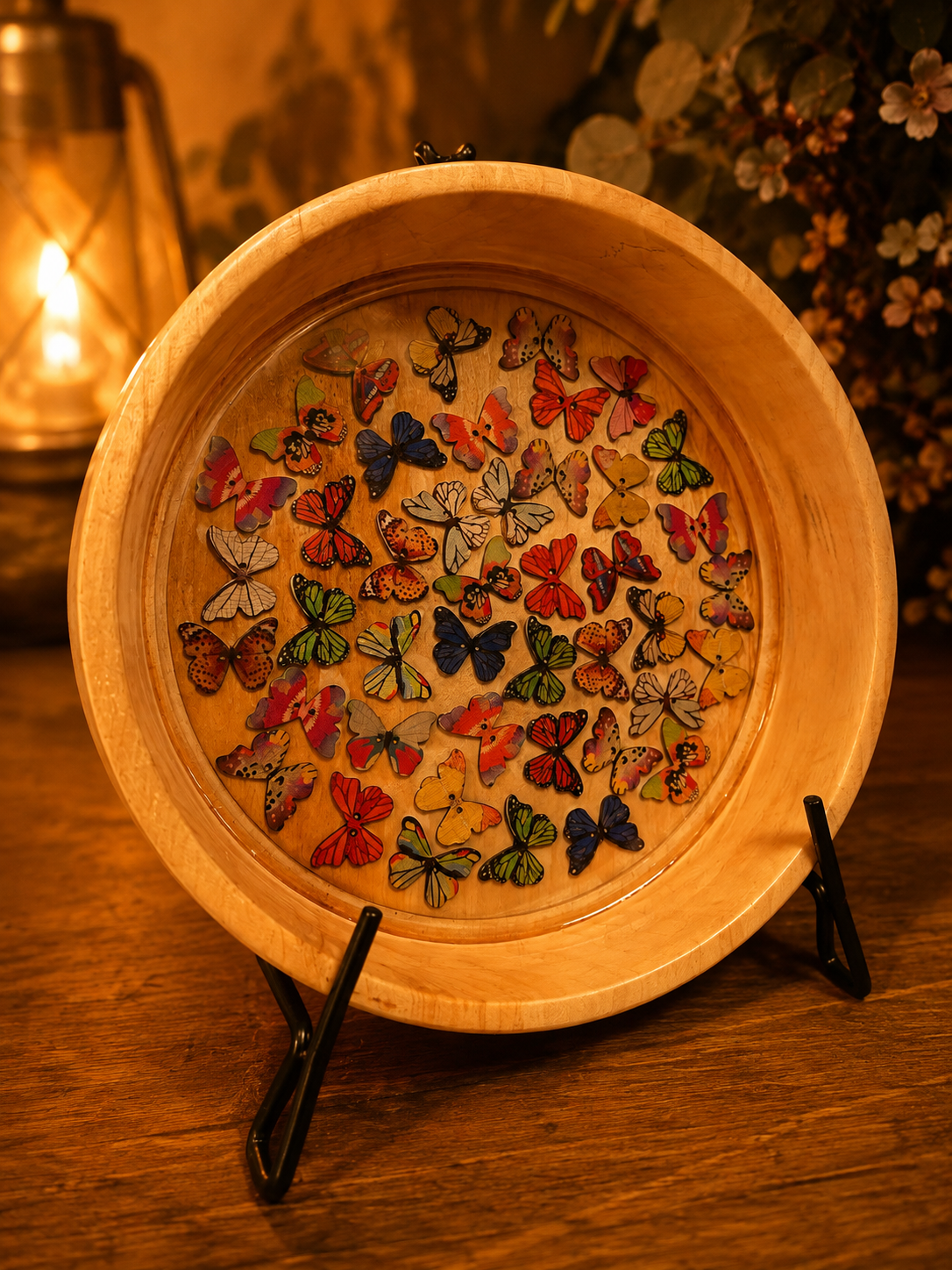 Handcrafted Butterfly Decorative Wooden Bowl Colorful Artisan Home Décor