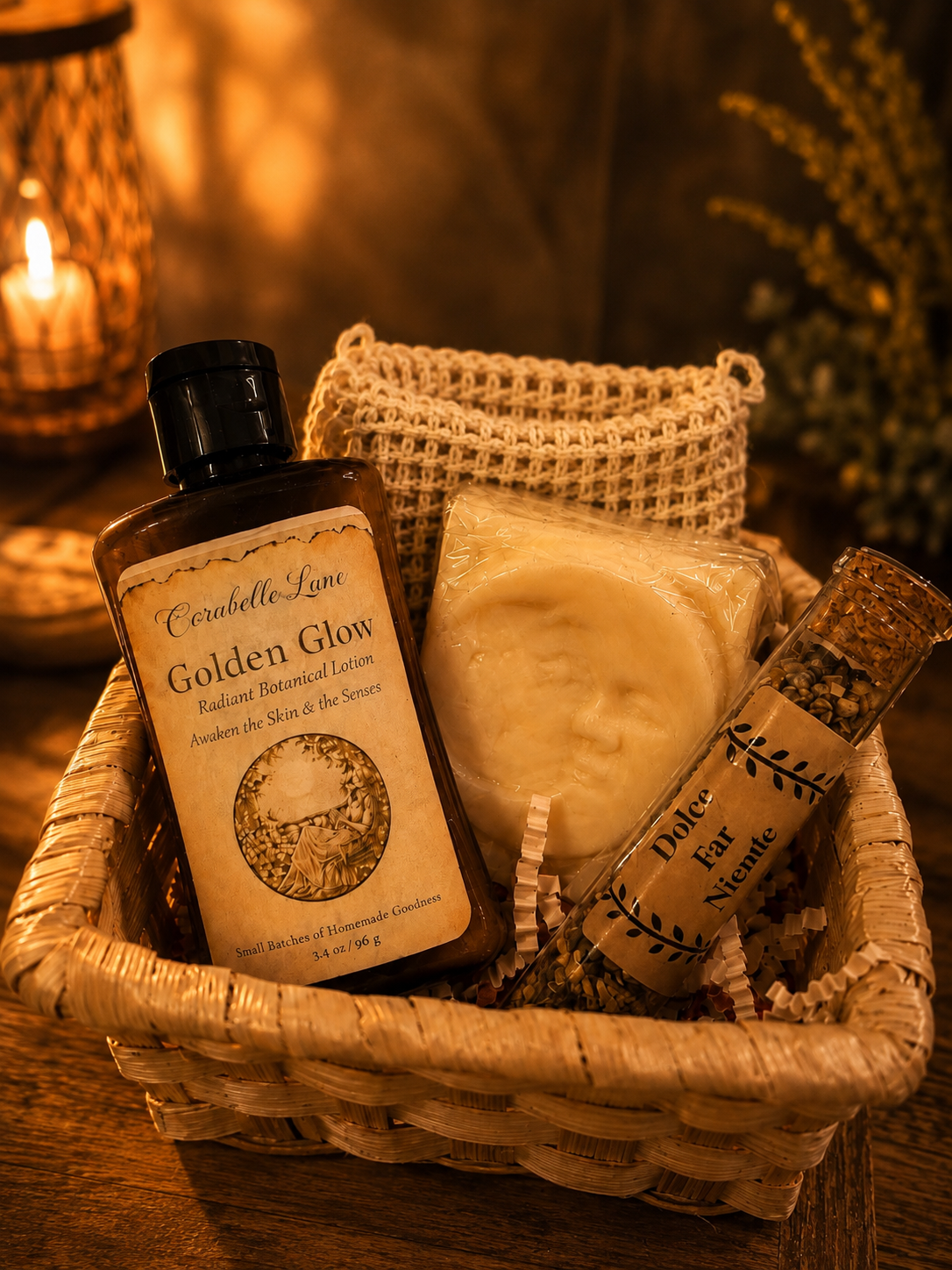 Spa Gift Basket with Handmade Lotion, Artisan Soap & Tea Gift Set