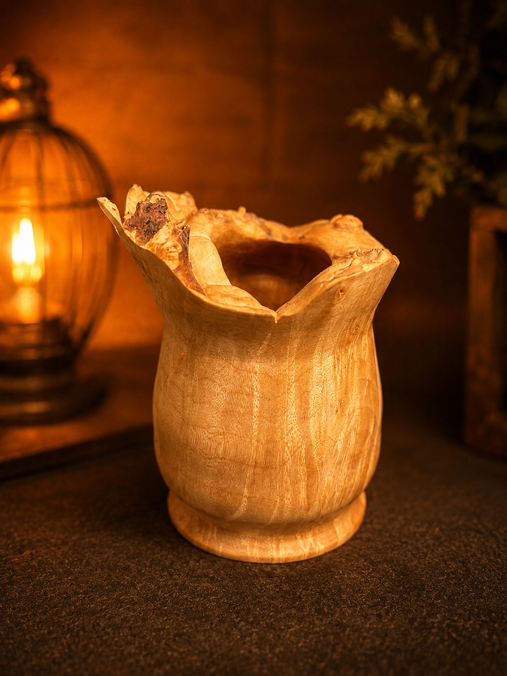 Handcrafted Maple Burl Hollow Form Decorative Wood Vase Live Edge Rustic Home Décor