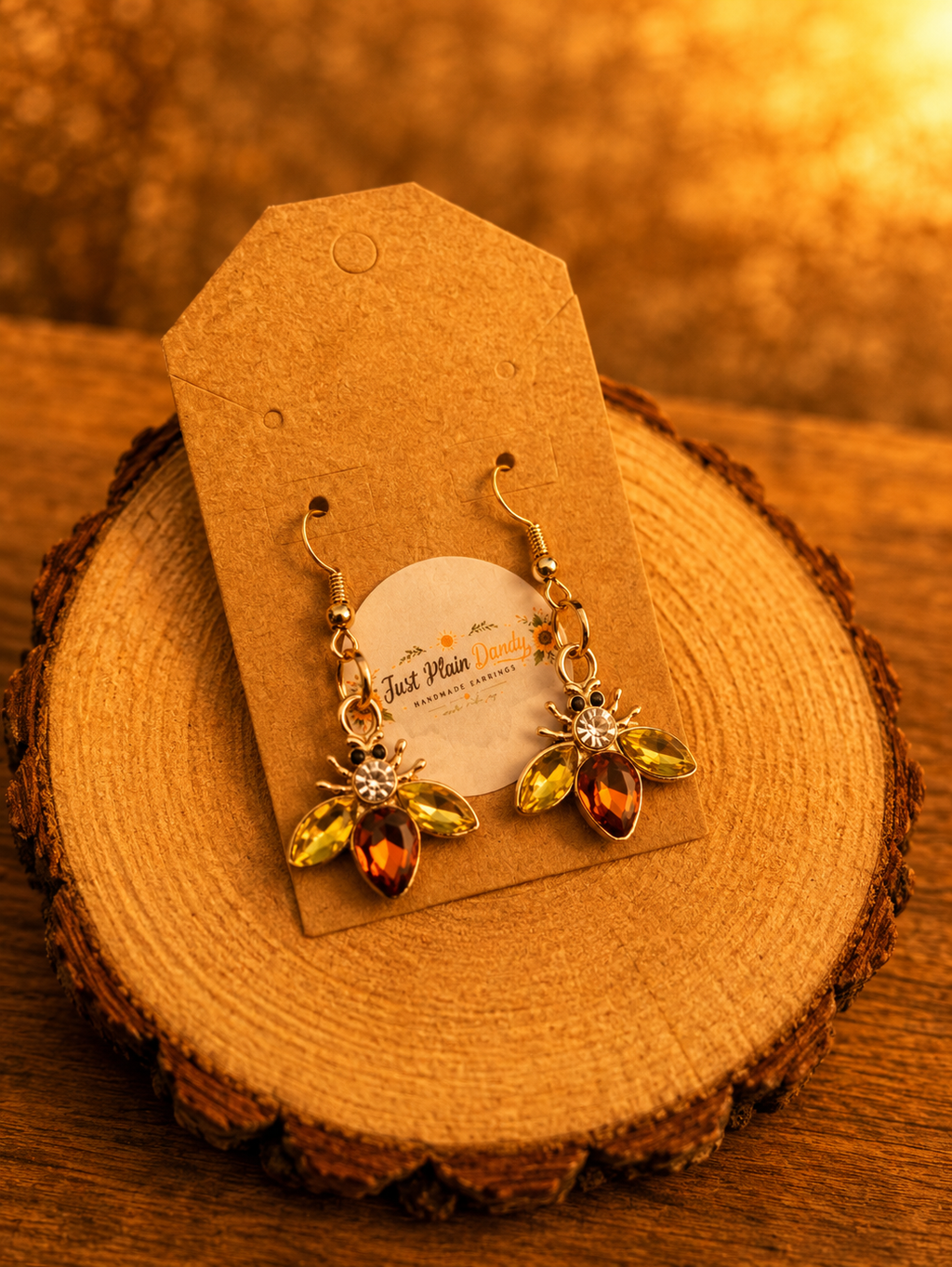 Amber Crystal Bee Dangle Earrings