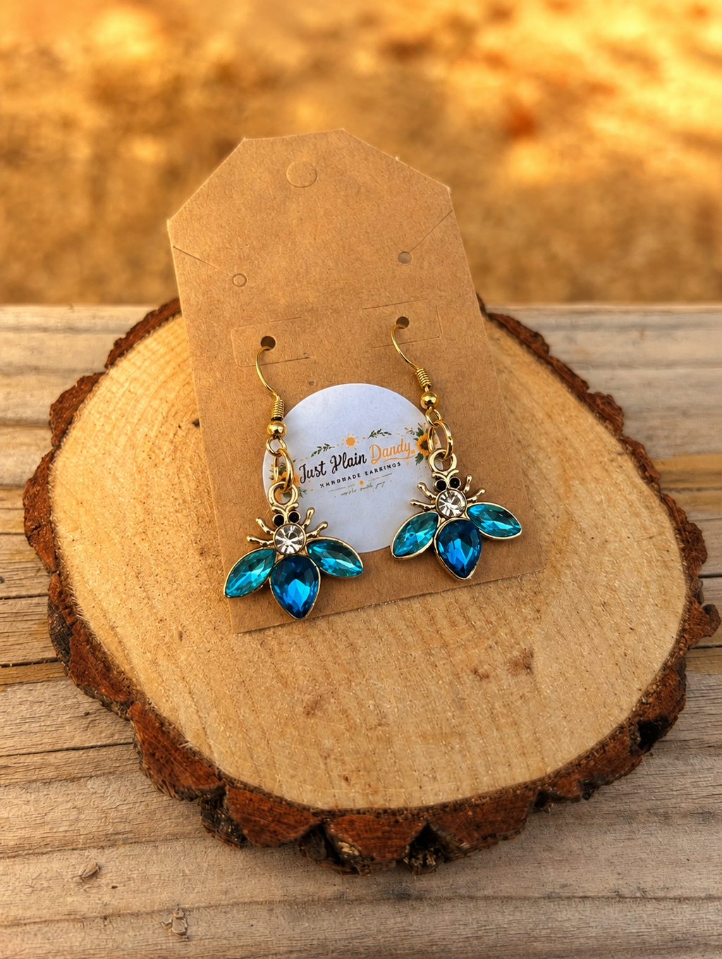 Blue Crystal Bee Dangle Earrings
